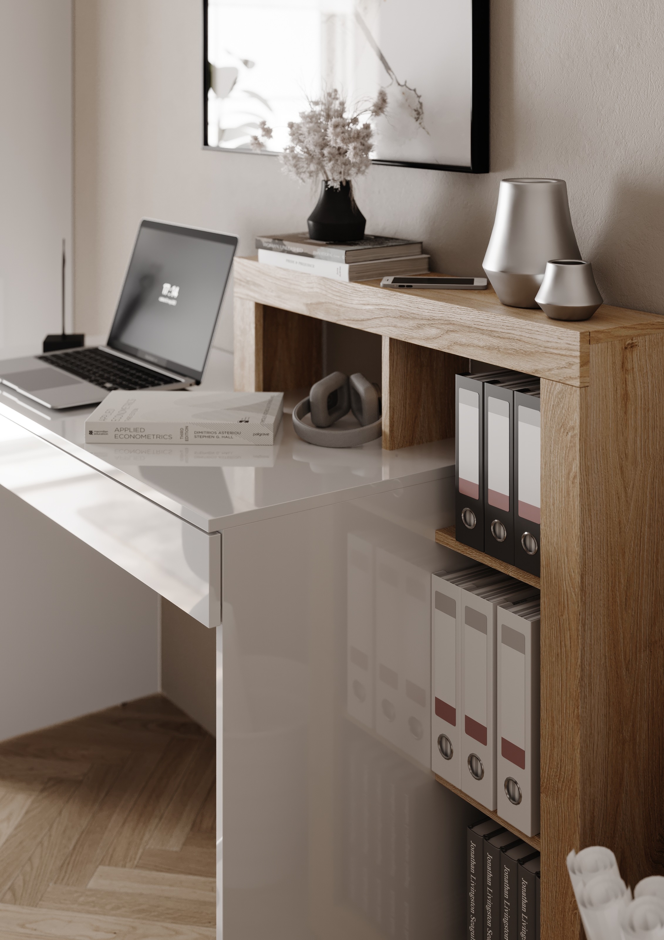 INOSIGN Schreibtisch »Hamburg, Breite 138 cm, Tiefe 50 cm, mit Schubkasten u. Aufsatz/Regal«, Computertisch, Arbeitstisch, Schminktisch, Arbeitsplatz, 4 Fächer
