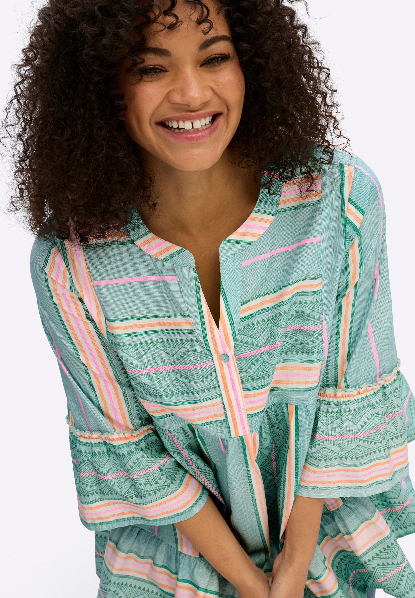 sheego by Joe Browns Longbluse »Tunika Tunika im Streifen-Mix, mit Volants«