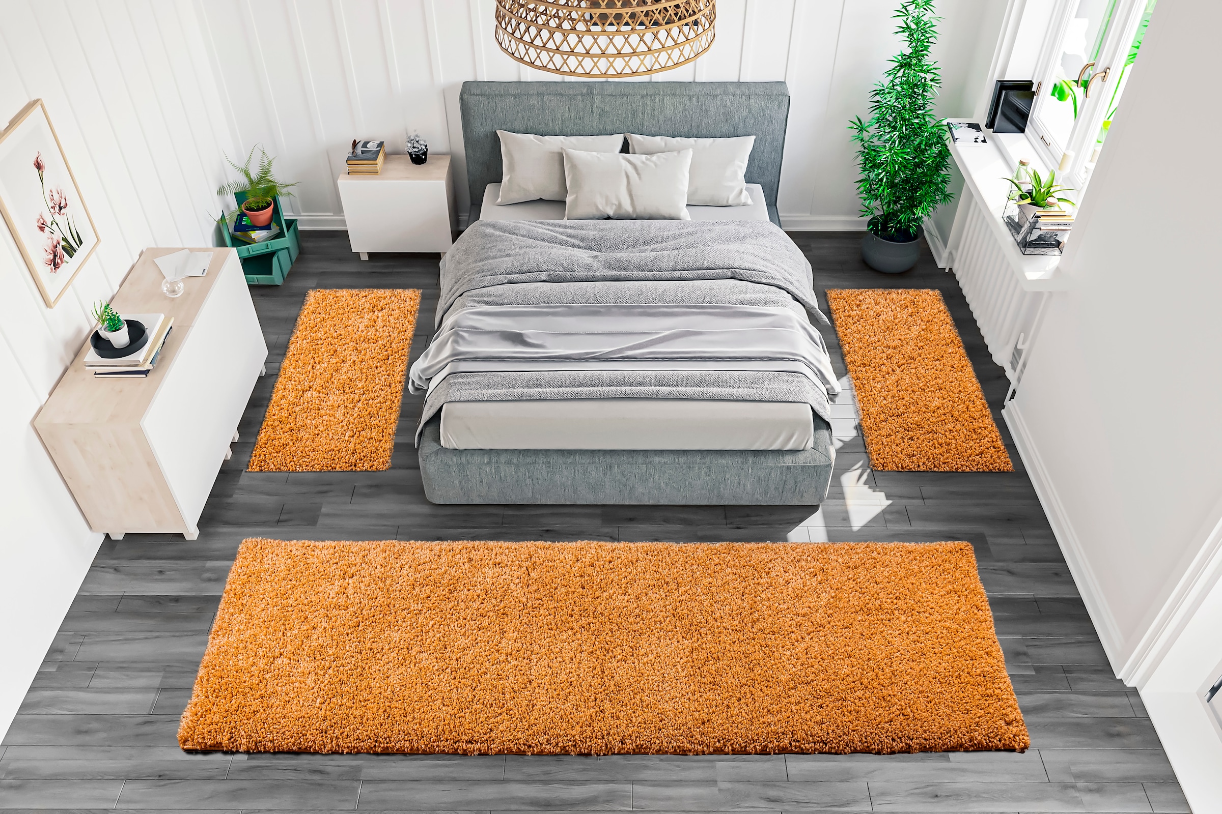 Bruno Banani Bettumrandung »Shaggy Soft« Höhe 30 mm 3 Stk. tlg. gewebt, Uni-Farben, besonders weich, Bettvorleger, Läufer-Set