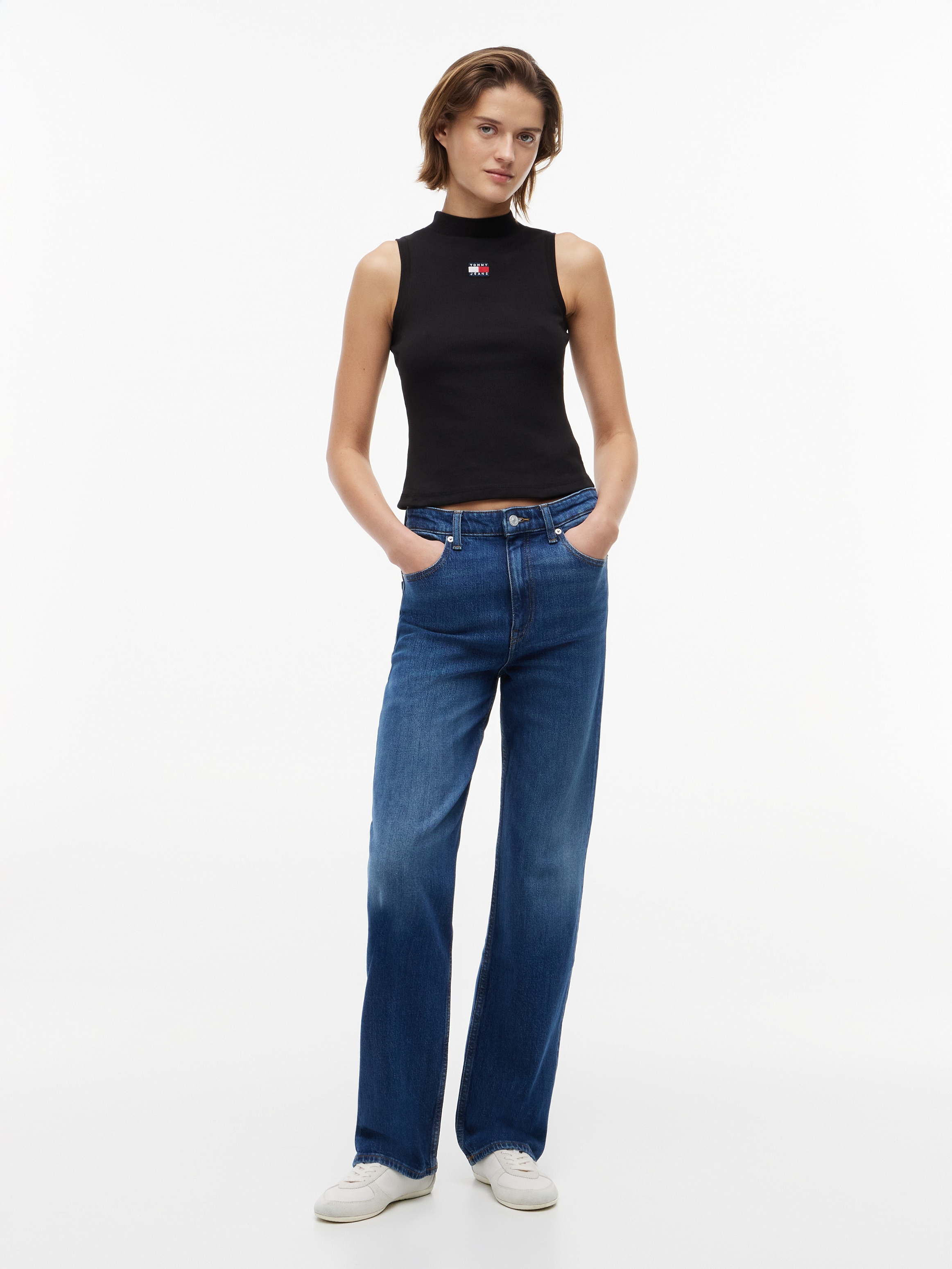 Tommy Jeans Tanktop »TJW SLIM BADGE RIB MOCK TANK« Baumwollmischung, slim fit , igurbetont, in gerippter Struktur
