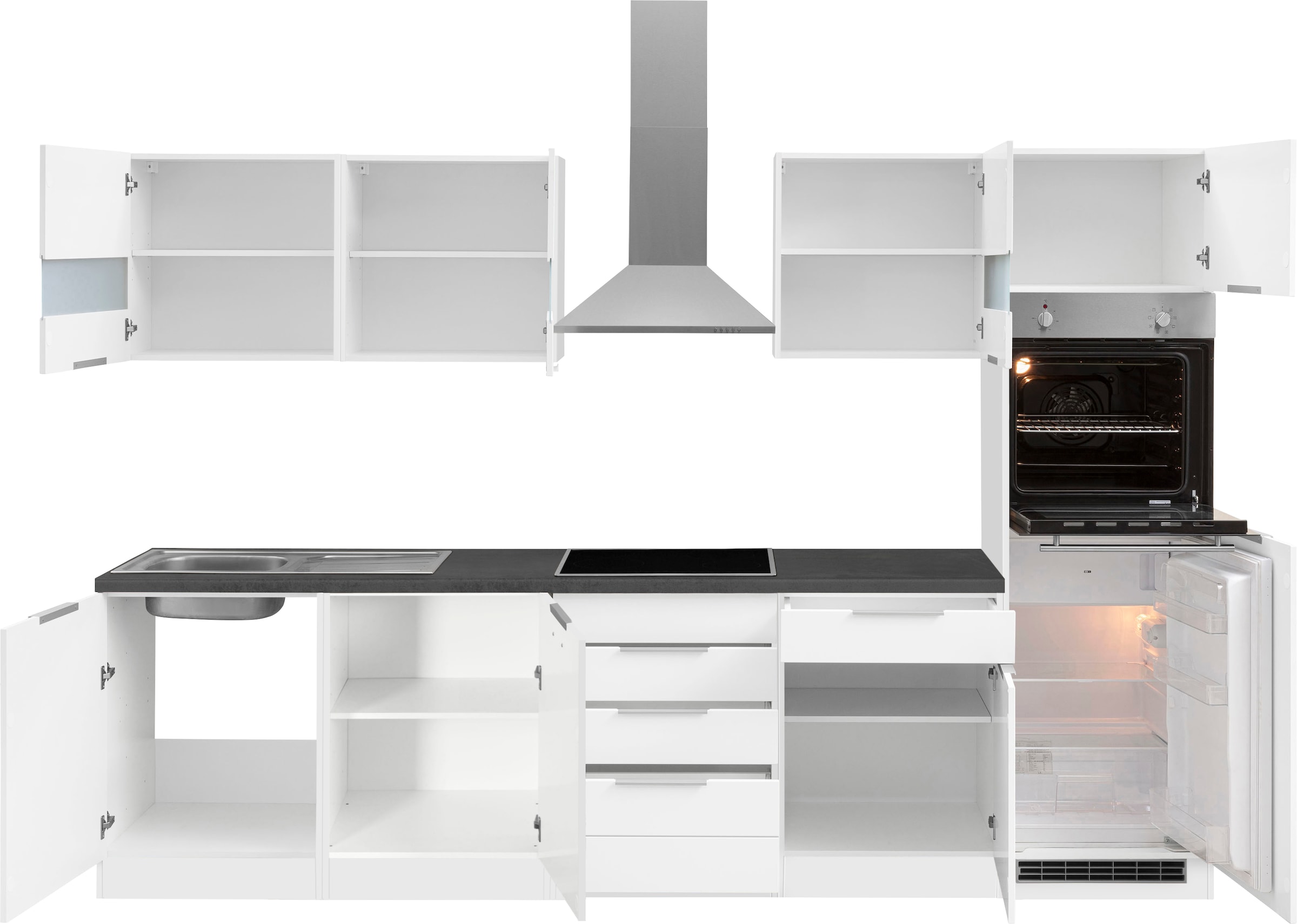 KOCHSTATION Küchenzeile »KS-Luhe« 300 cm breit, wahlweise mit oder ohne E-Geräten, gefräste MDF-Fronten
