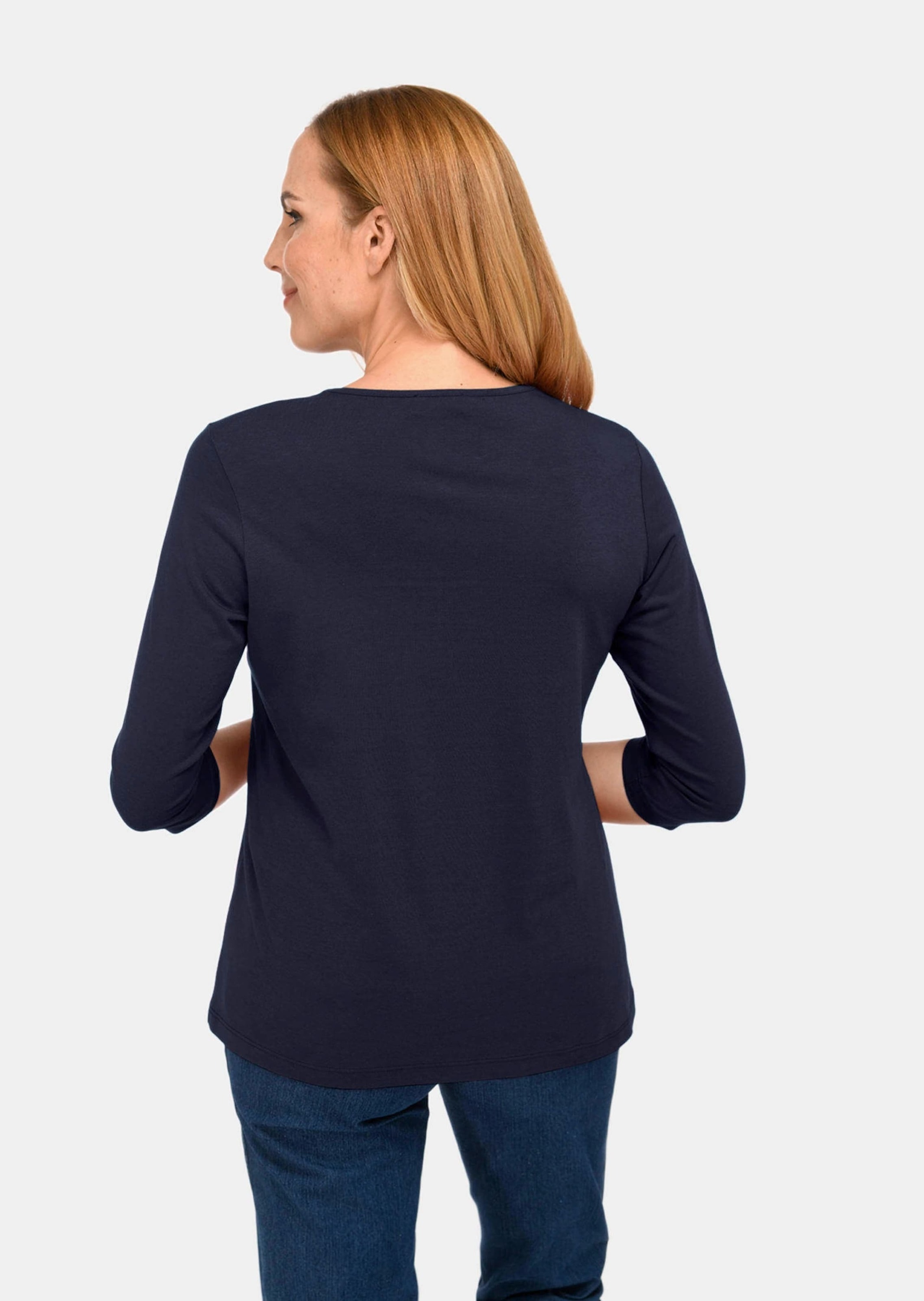 GOLDNER 3/4-Arm-Shirt »T-Shirt mit charmantem Ausschnitt und Schmucksteinchen«