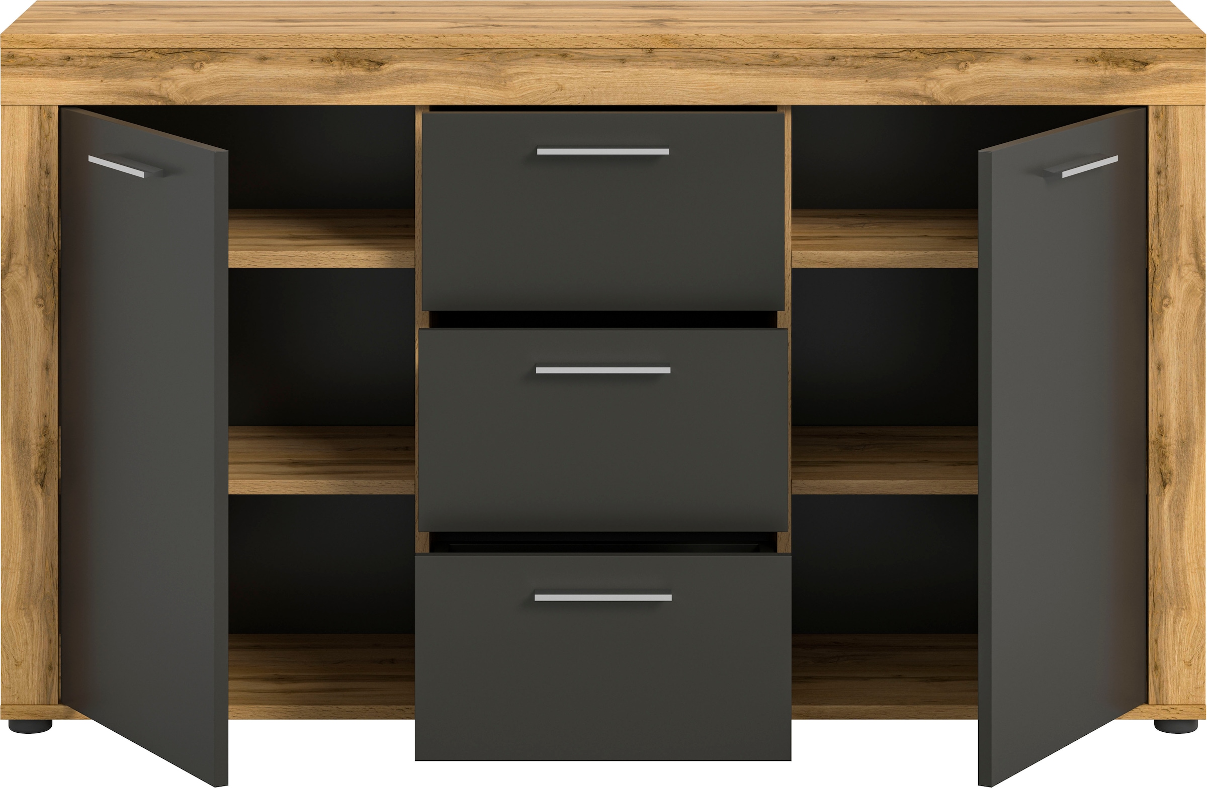 INOSIGN Sideboard »Aosta, Breite 125 cm, in verschiedenen Farbausführungen«, mit 2 Türen und 3 Schubkästen, Wohnzimmer, Kommode, Schrank