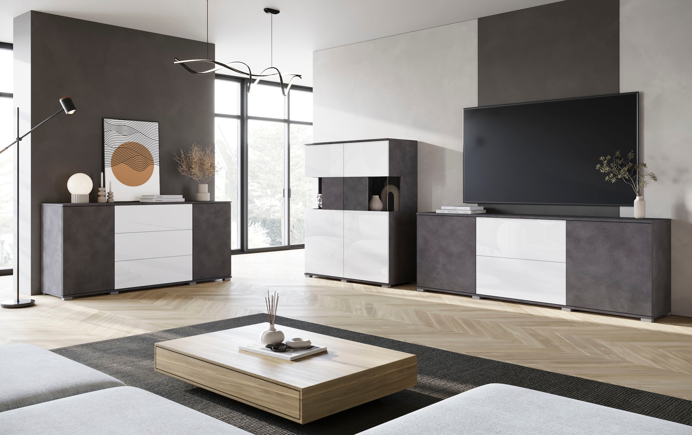 INOSIGN Sideboard »Kenia, Kommode für das Schlafzimmer/Wohnzimmer«, (1 St.), Modernes Sideboard mit 3 Schubladen und 4 Fächern, Breite 150 cm