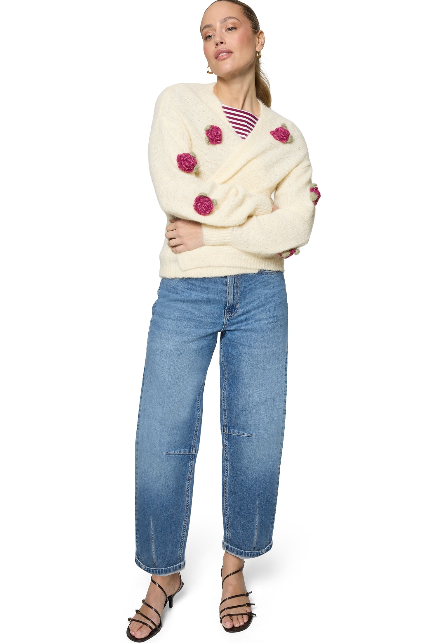 Zero Strickjacke »Strickjacke mit bunten 3D Blumen«