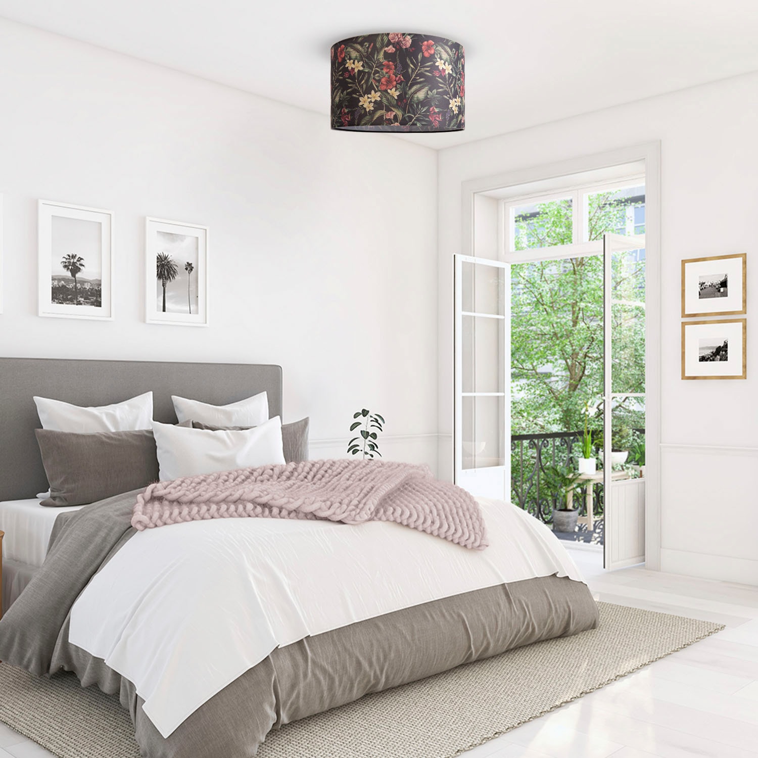 Paco Home Deckenleuchte »Hugo Flower«, Leuchtmittel E27 | ohne Leuchtmittel, Stoffdeckenleuchte Blumenmuster Lampenschirm Rund E27 Wohnzimmer