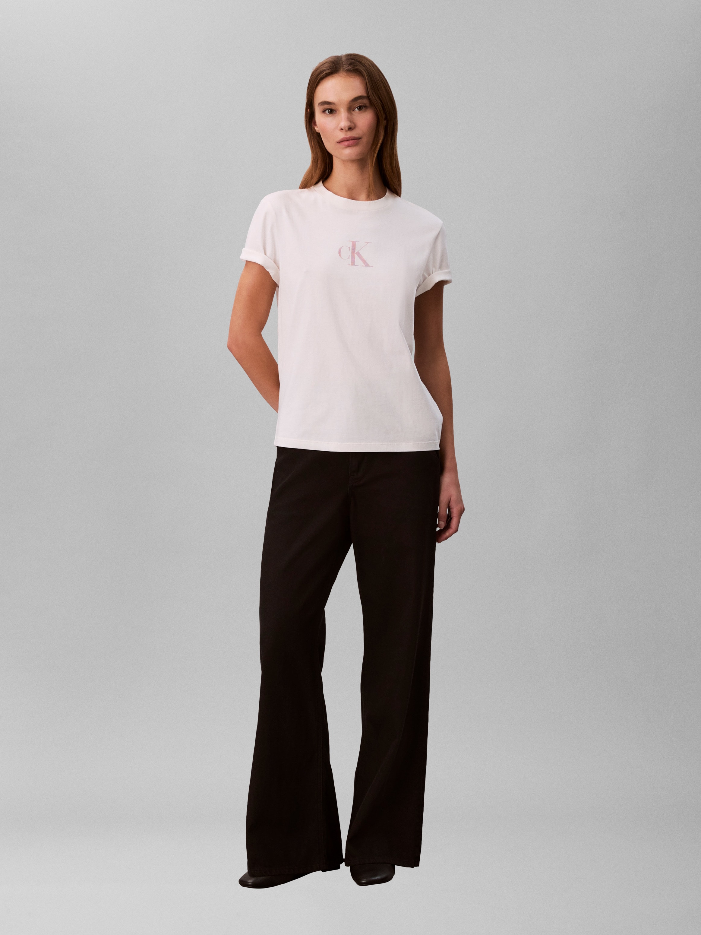 Calvin Klein Jeans T-Shirt Regular Fit, glänzender Logodruck, Rundhalsausschnitt