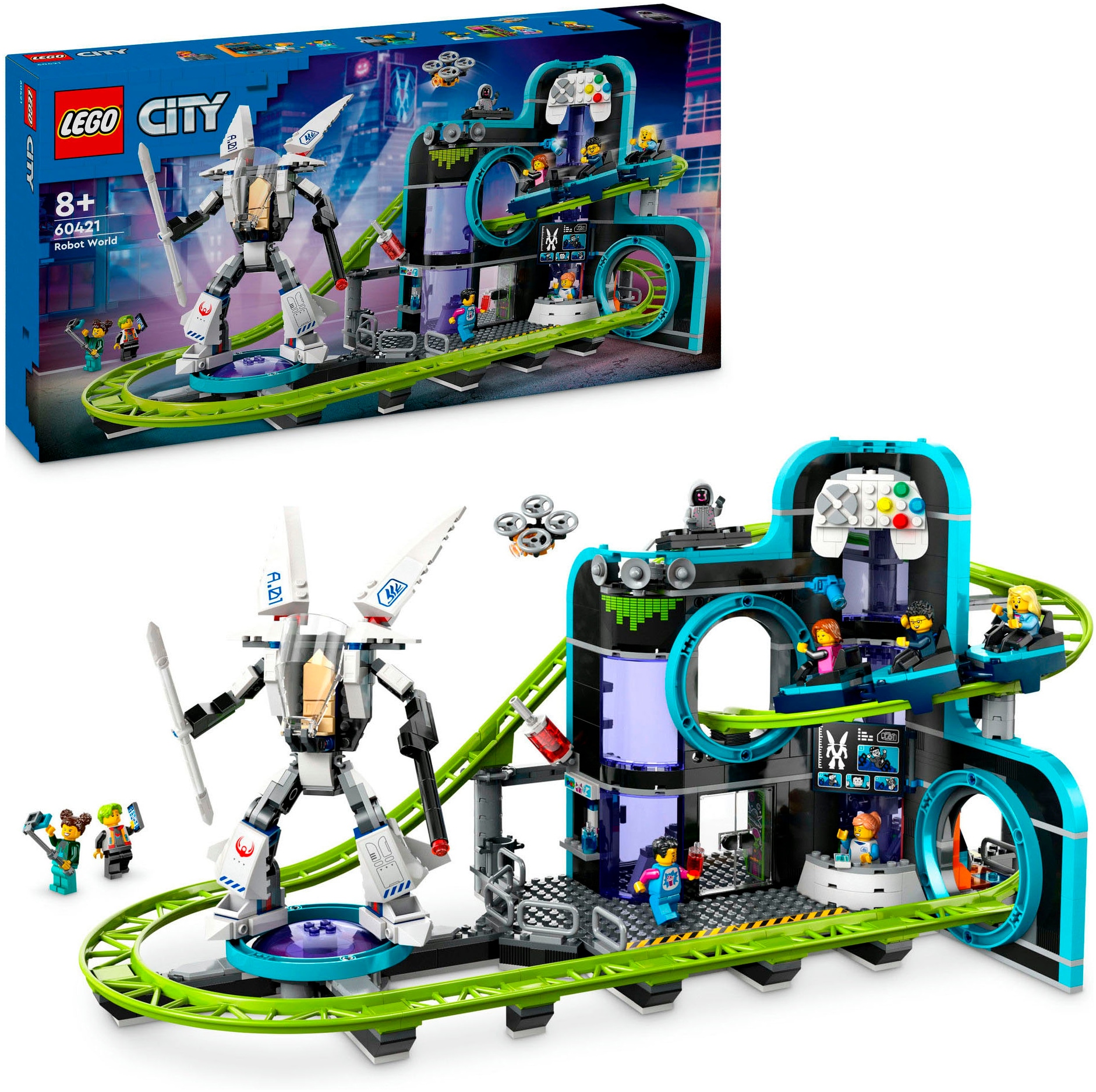 Konstruktionsspielsteine »Achterbahn mit Roboter-Mech (60421), LEGO City«, (986 St.),...