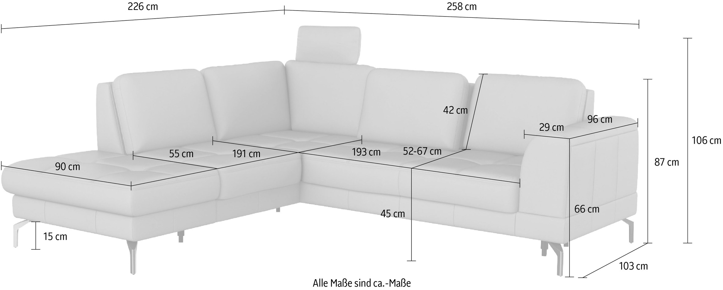 sit&more Ecksofa »Bendigo L-Form« inklusive Sitztiefenverstellung, Bodenfreiheit 15 cm, in 2 Fußfarben