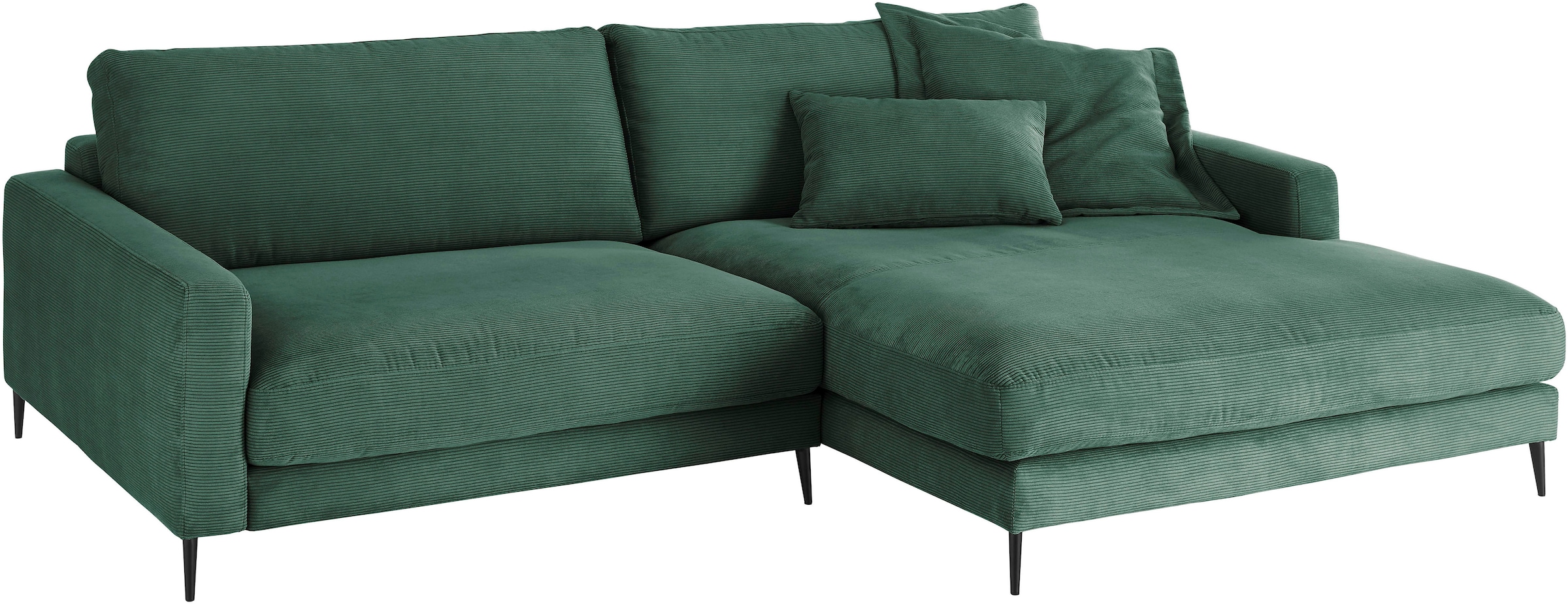 INOSIGN Ecksofa »Downtown, B/T/H: 272/190/84 cm L-Form«, weicher Sitzkomfort auch in Cord und Bouclé, incl. Zierkissen