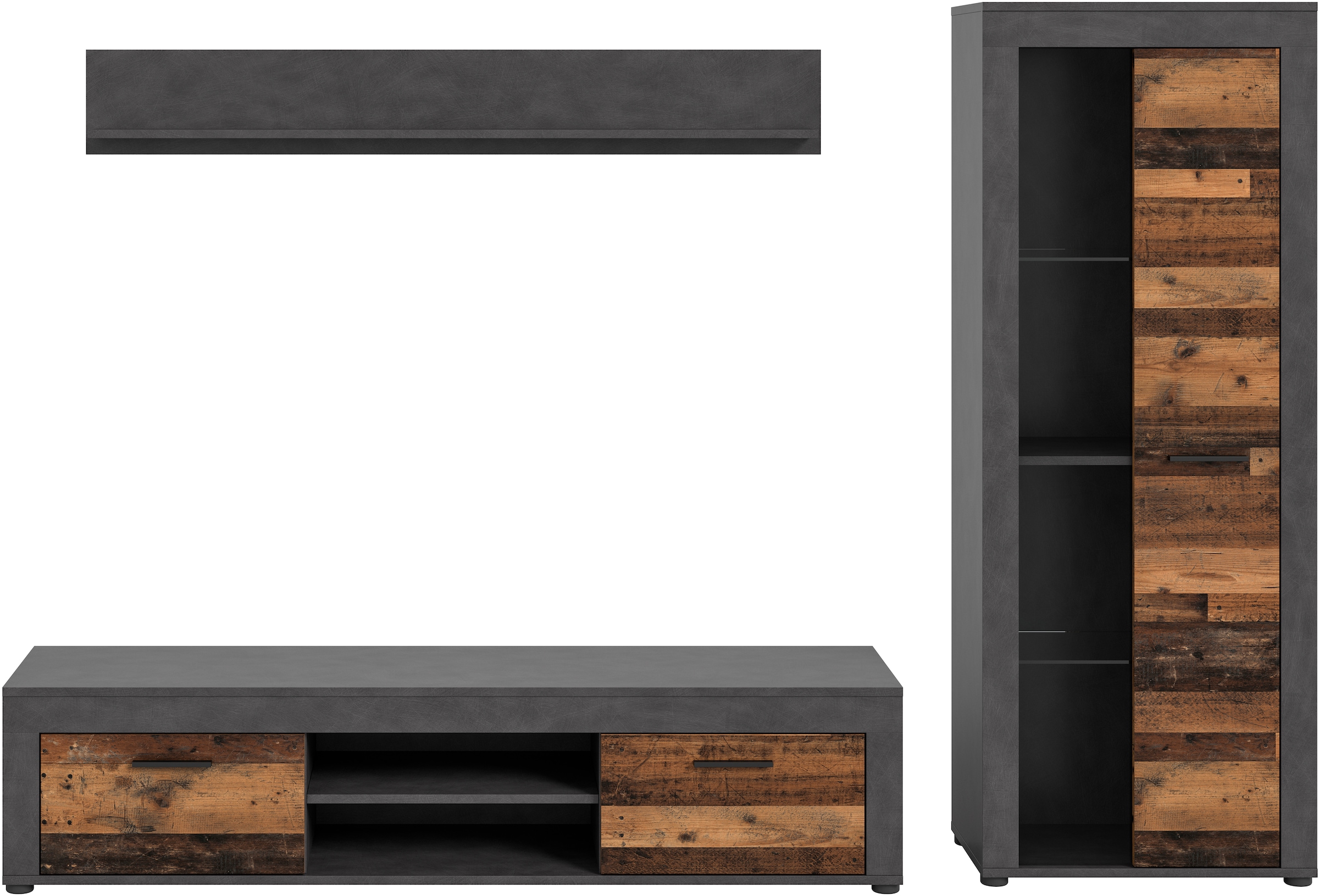 INOSIGN Wohnwand »Aosta, Breite 235cm, bestehend aus Lowboard, Wandboard, Vitrine«, (3 St.), Wohnwand, Kombination, Anbauwand, Möbel Set, Schrankwand, Möbel Kombi