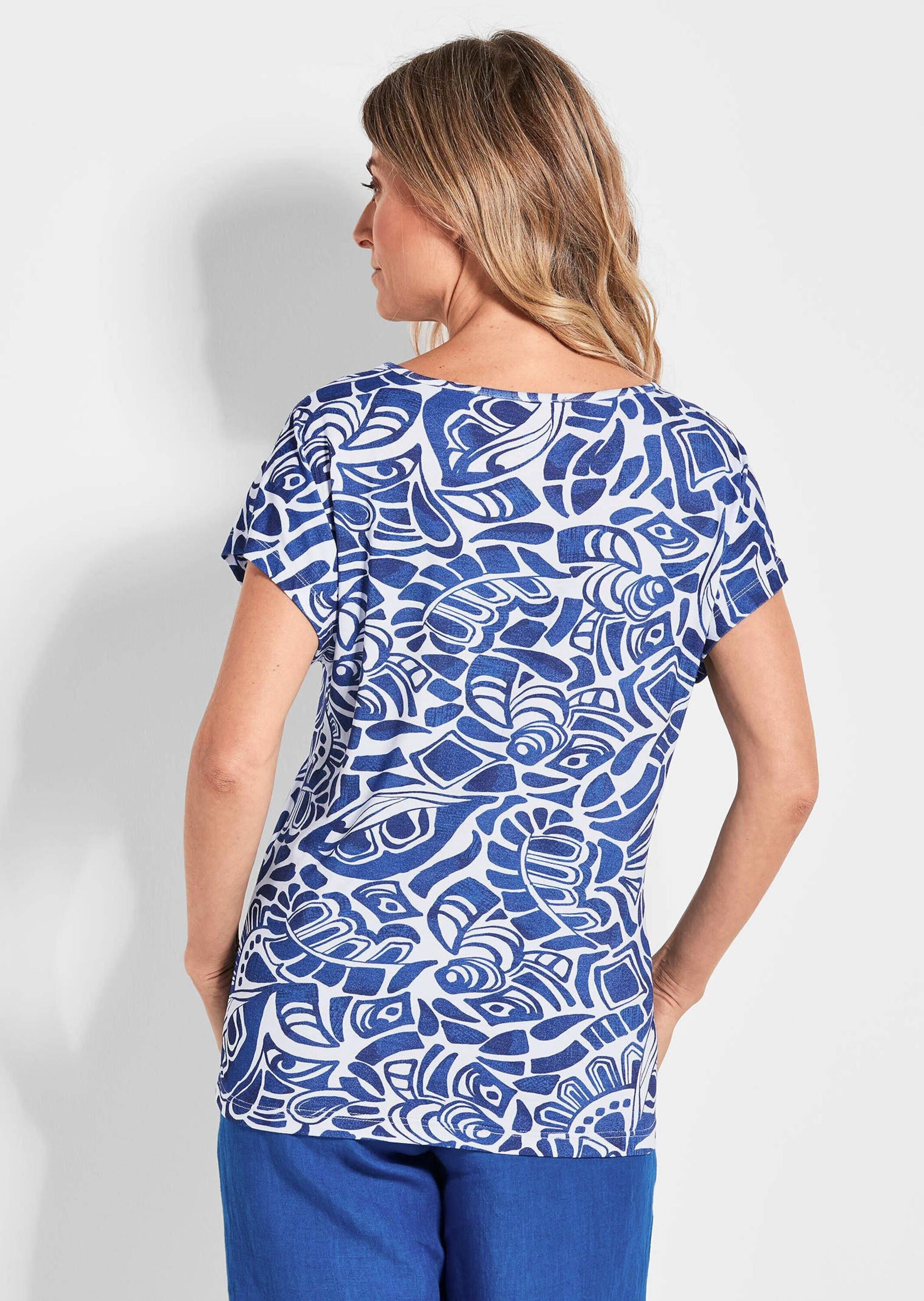 GOLDNER Print-Shirt »Damen Oberteil Ethnoprint Kurzarm« Druck mit Struktureffekt