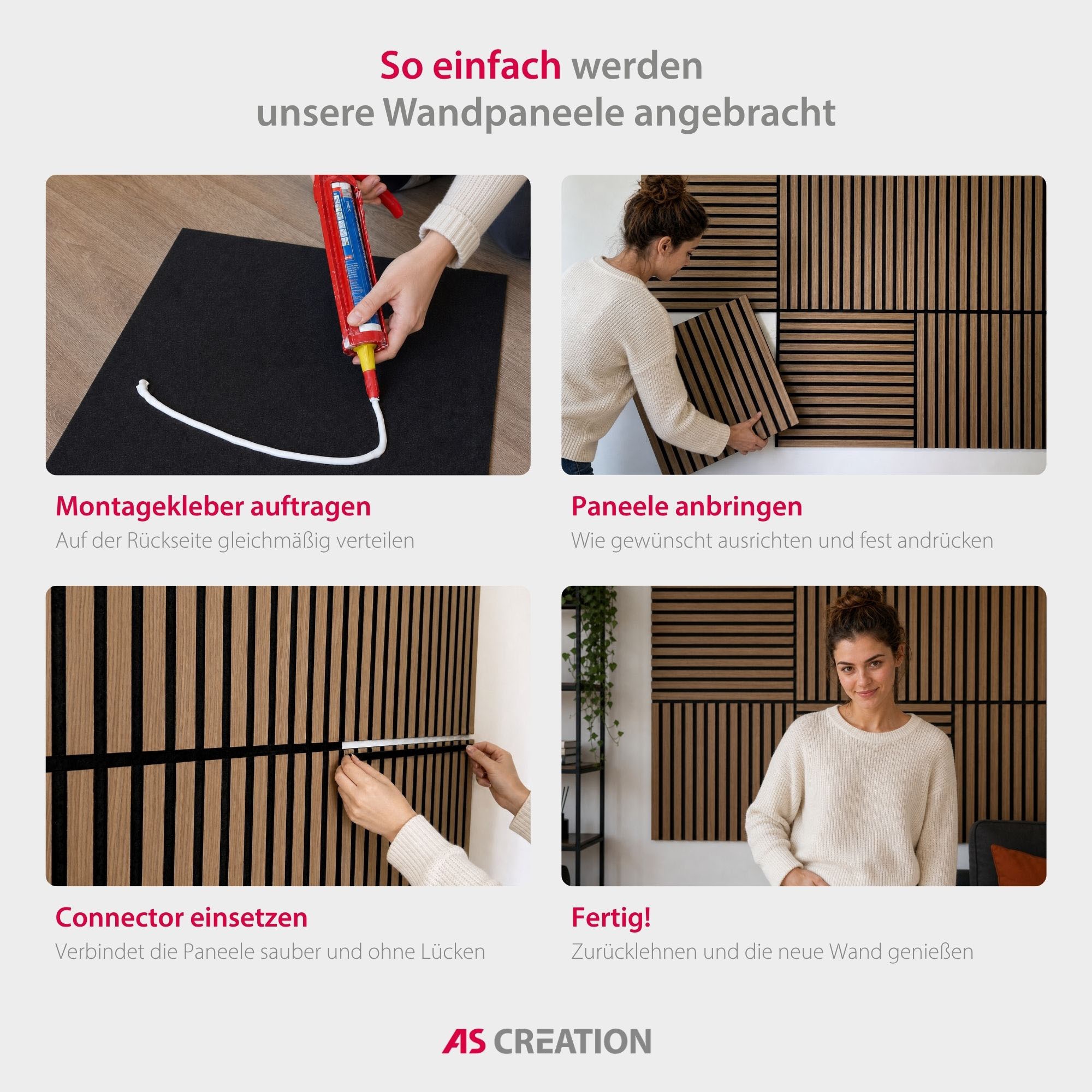 Architects Paper Schallschutzpaneel »A.S. Création Modular Wall Akustikpaneel Holzlamellen Eiche« 1 tlg. Echtholzfurnier auf rPET-Filz mit Schallabsorptionsklasse E