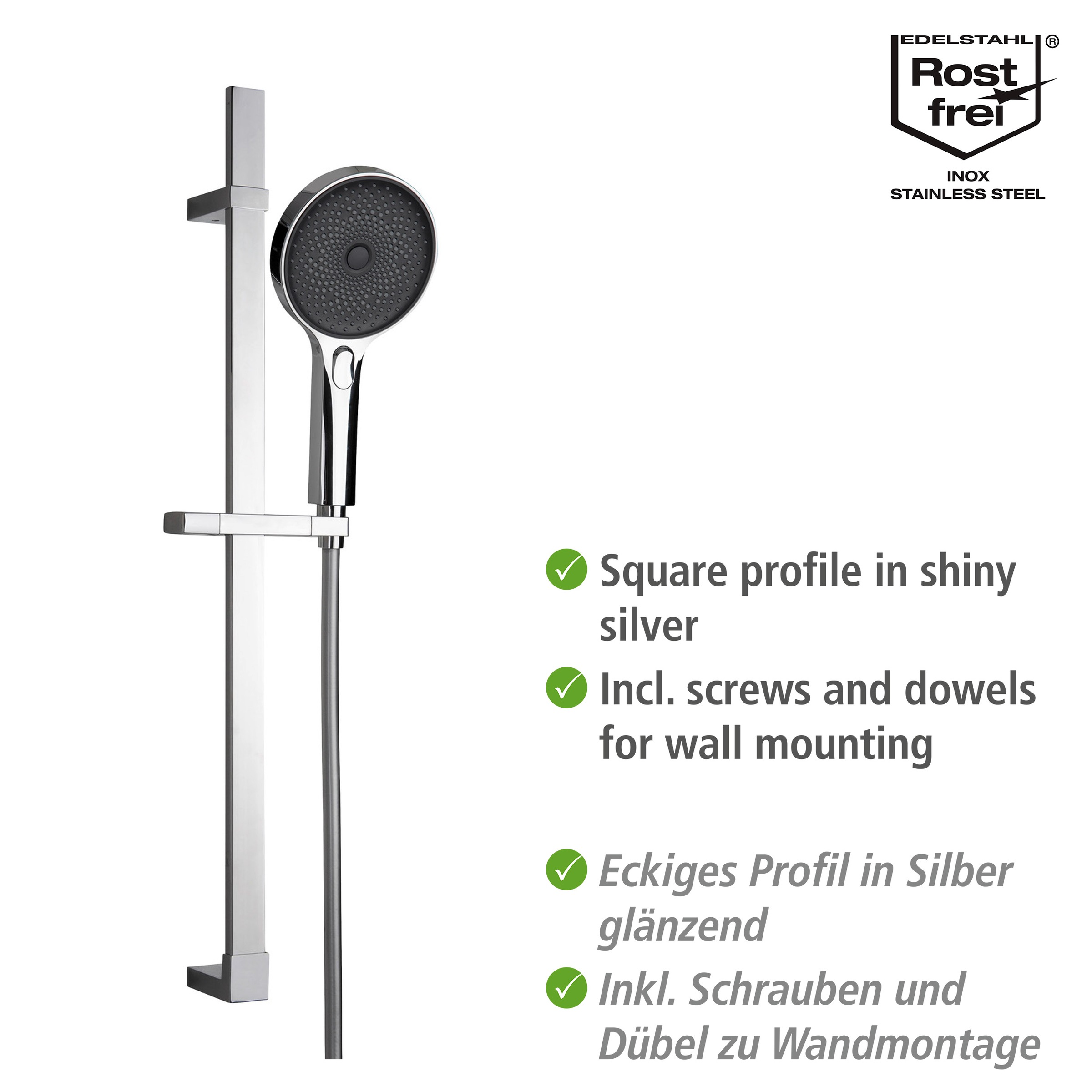 WENKO Stangenbrause-Set »Softwater«, Chrom, Länge Stange: 68 cm