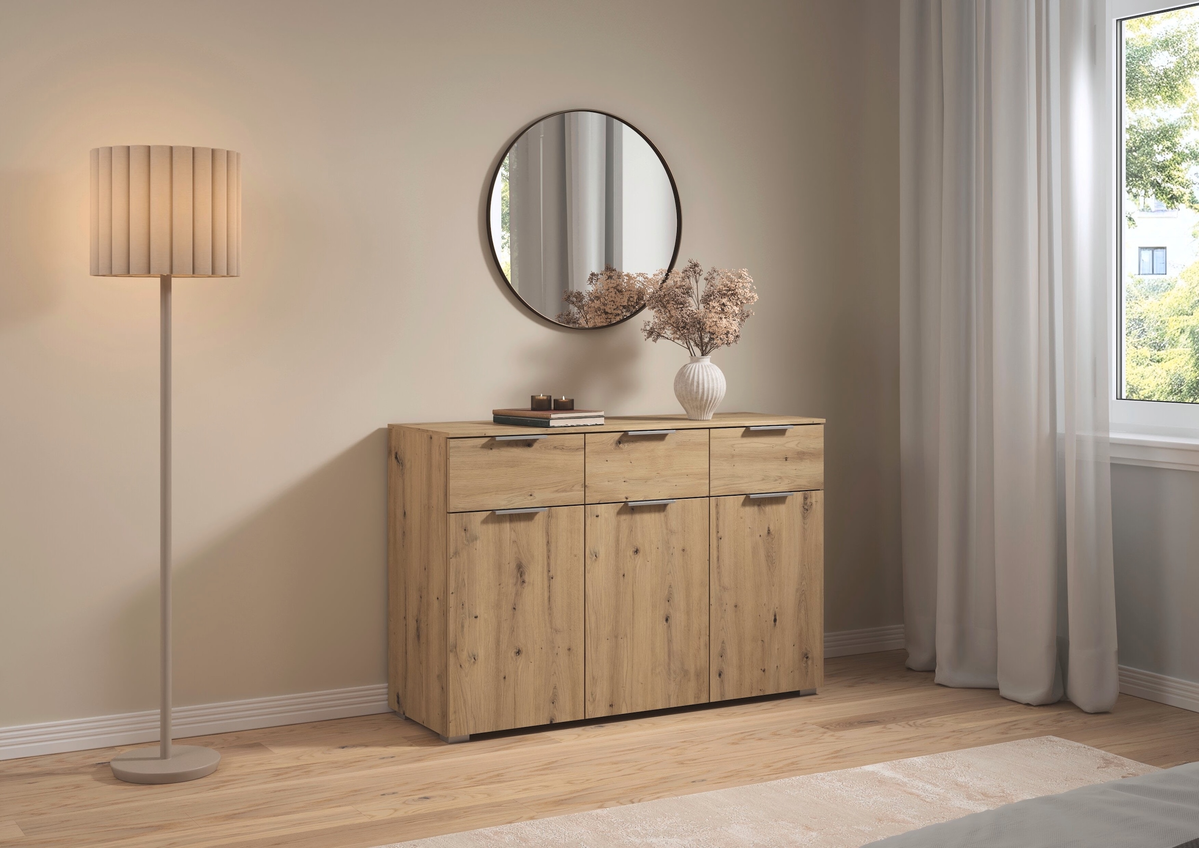 OTTO home Kombikommode »Kommode Sideboard Schubladenkommode Schlafzimmerkommode CORTONA« Breite 120 cm inkl. SOFT-CLOSE-FUNKTION, mit moderner Dekor-Front,  mit 3 Schubladen und 3 verstellbaren Einlegeboden MADE IN GERMANY