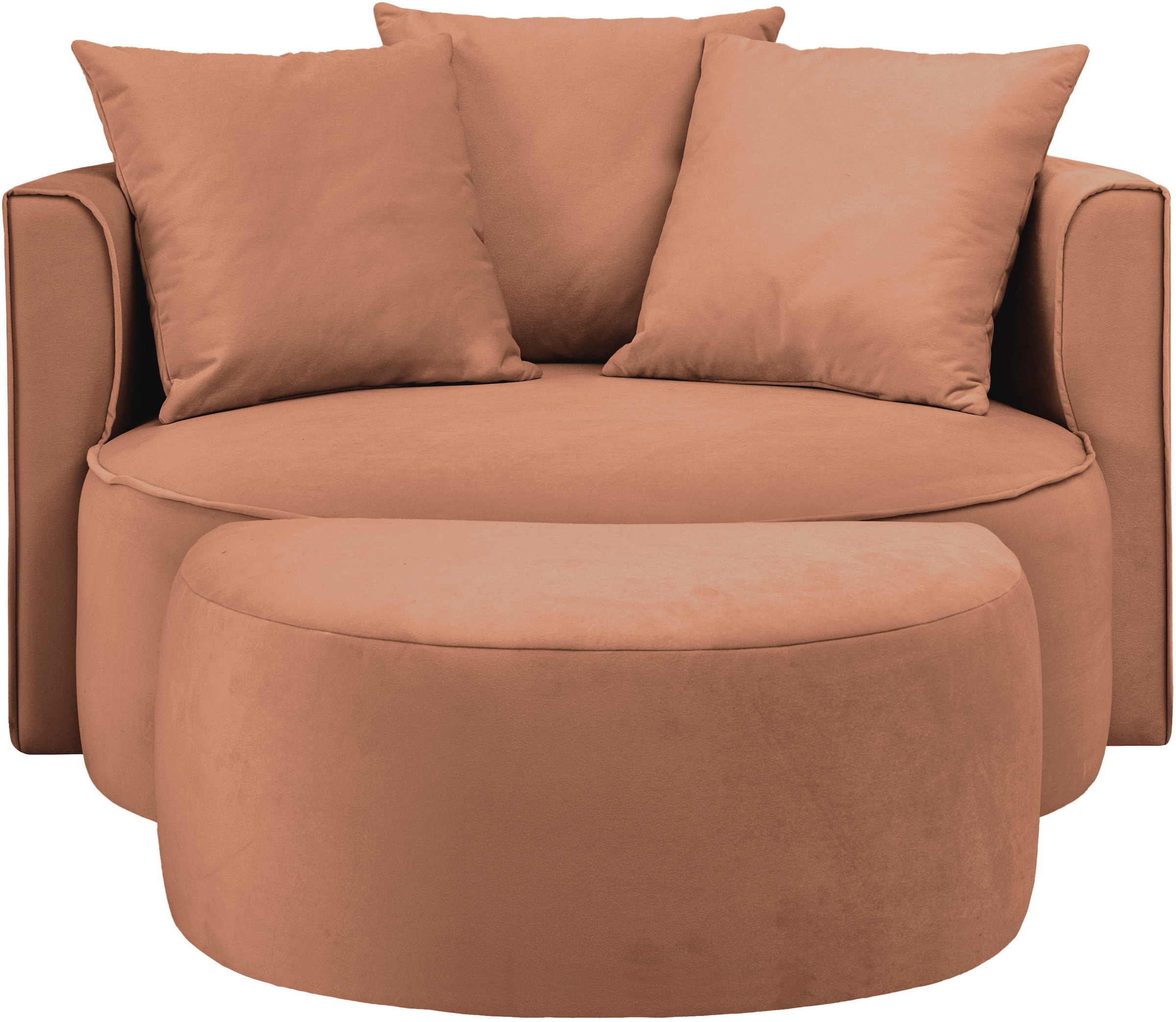 LeGer Home by Lena Gercke XXL-Sessel »ISALIE, Rundsessel mit Hocker, Lesesessel, Loveseat, Big-Sessel«, (Set), trendige Stoffe, mit 3 Zierkissen, große Sitzfläche