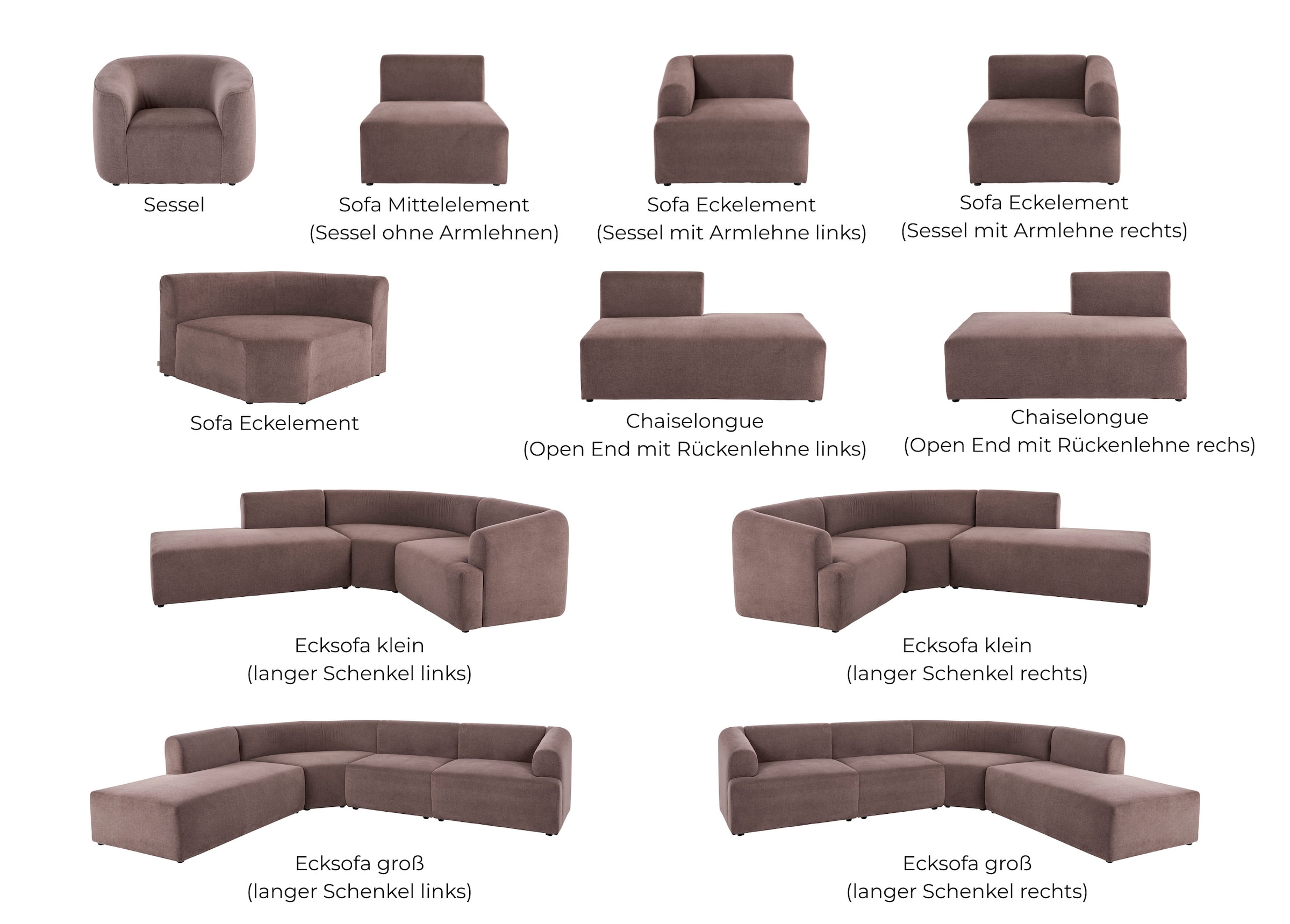 LeGer Home by Lena Gercke Sofa-Eckelement »LYZA mit gerundeter Rückenlehne, Maße B/T/H: 122/104/74 cm« als Modul oder separat verwendbar, für individuelle Zusammenstellung
