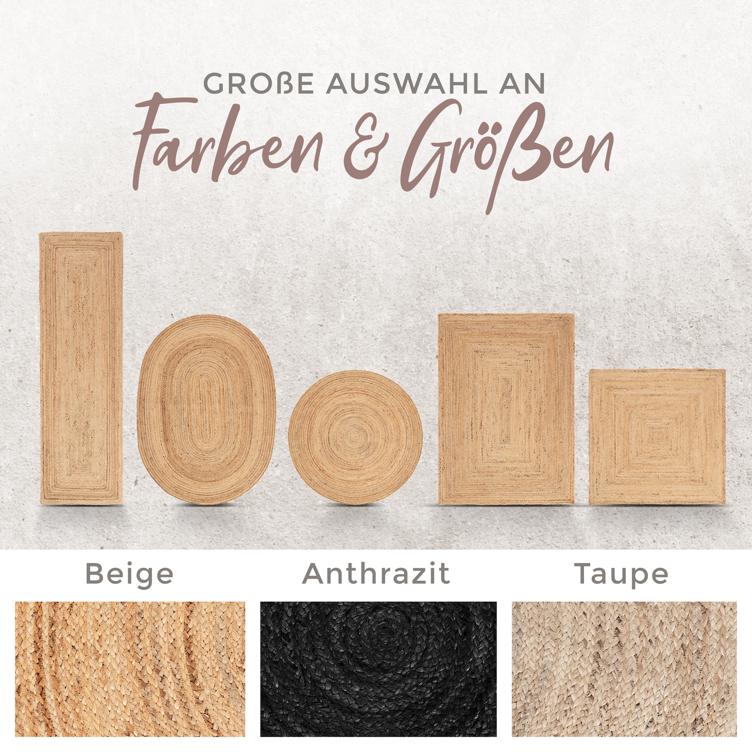 carpetfine Teppich »Nele Juteteppich Naturfaser«, rund, 6 mm Höhe, geflochtener Wendeteppich aus 100%Jute, in rund und oval, viele Größen