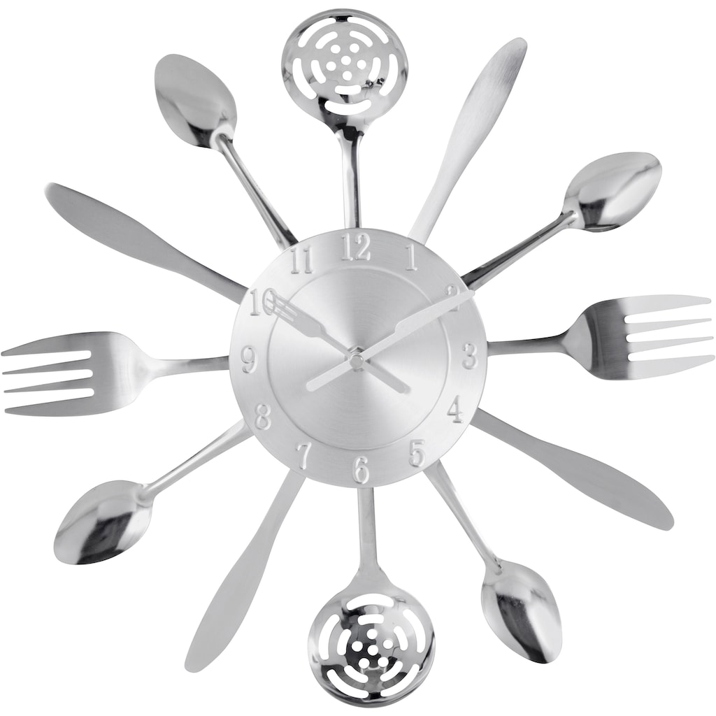 my home Wanduhr »Cutlery, silber«, Küchenuhr, XXL, rund, Ø 38 cm, aus Metall, Besteck