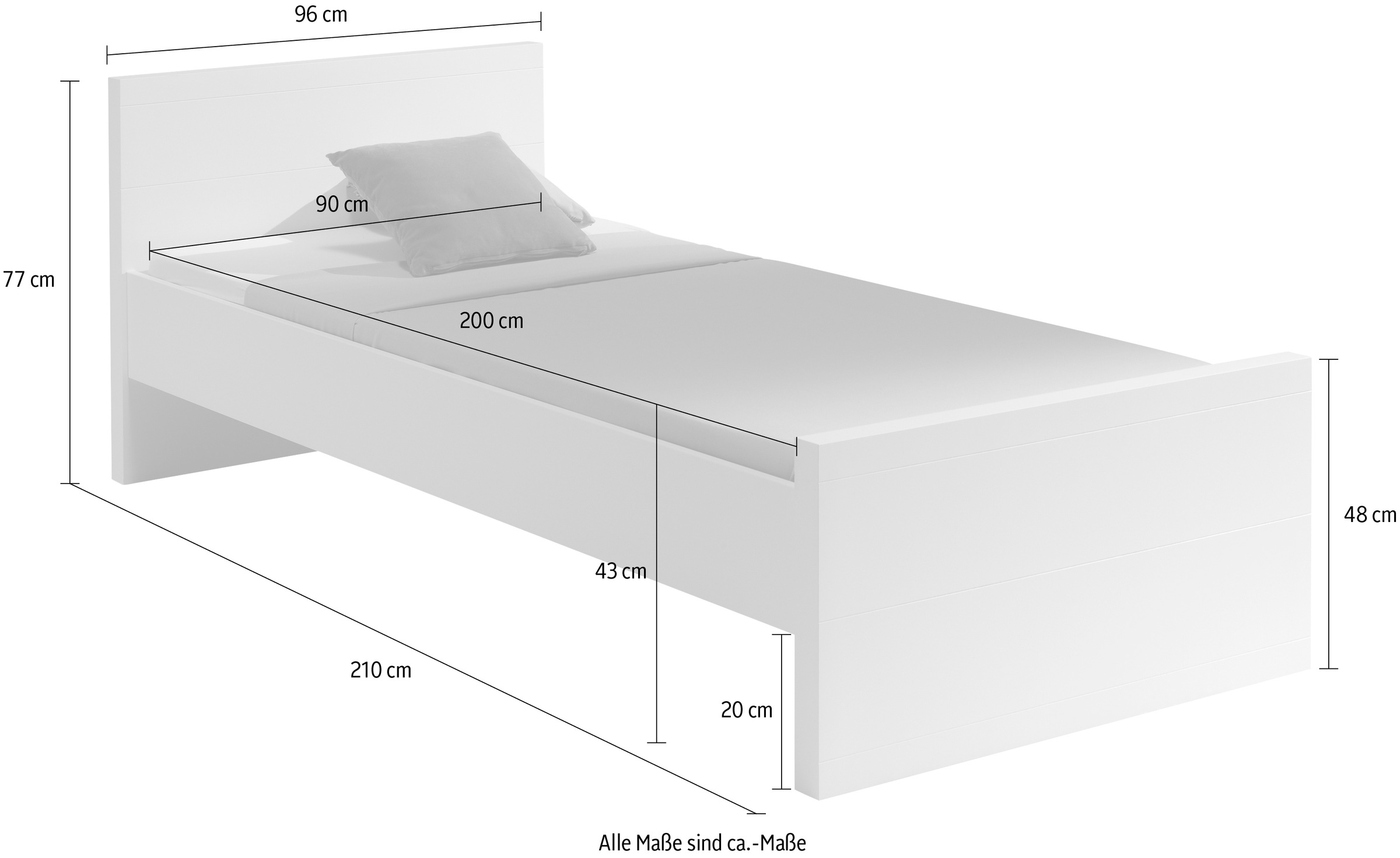 Vipack Einzelbett, (Made in Europe), Liegefläche 90x200 cm, inkl. Rolllattenrost, Ausf. Weiß lackiert