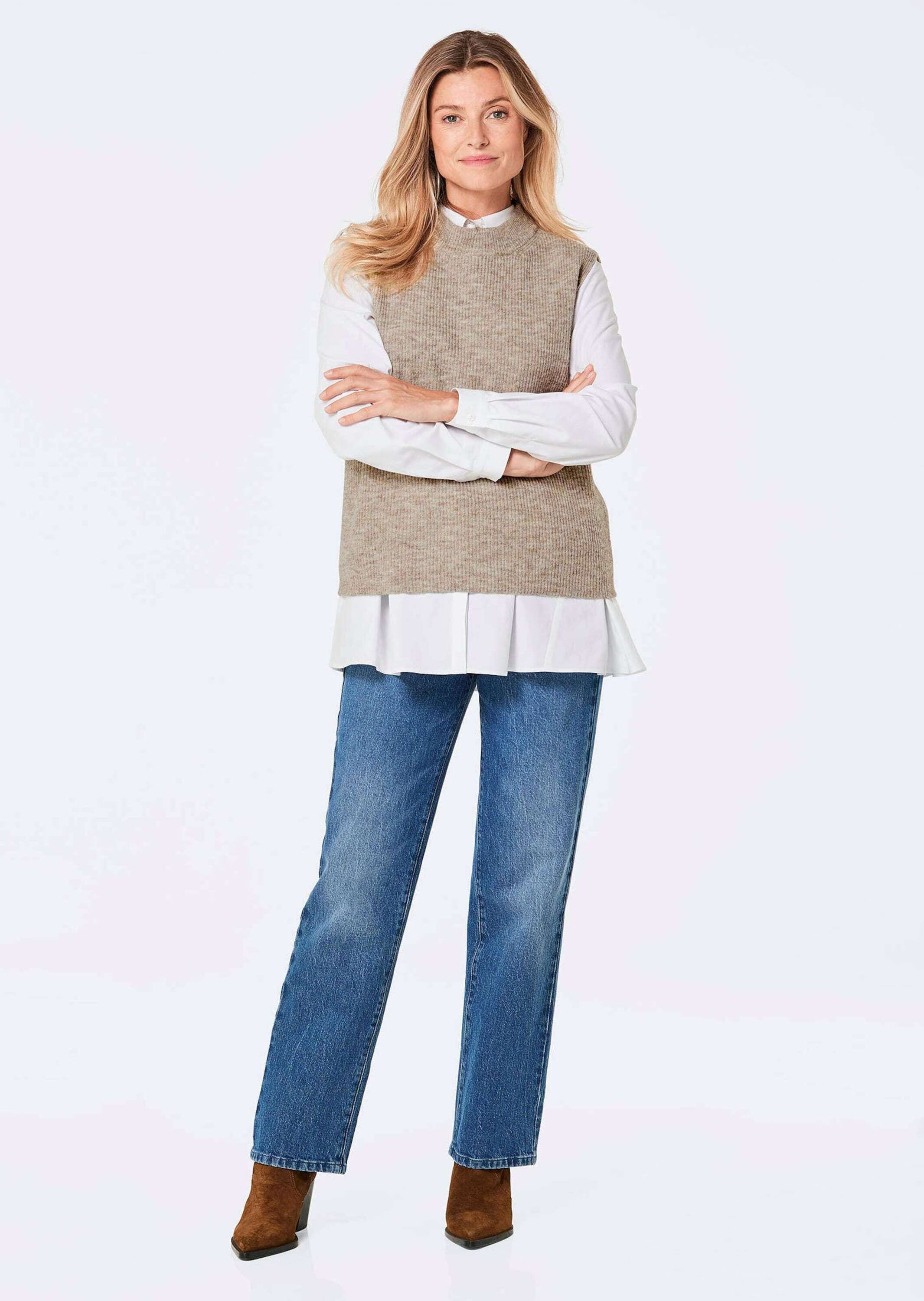 GOLDNER Rundhalspullover »Kurzgröße Edler Rippstrick Pullunder, Stehkragen«