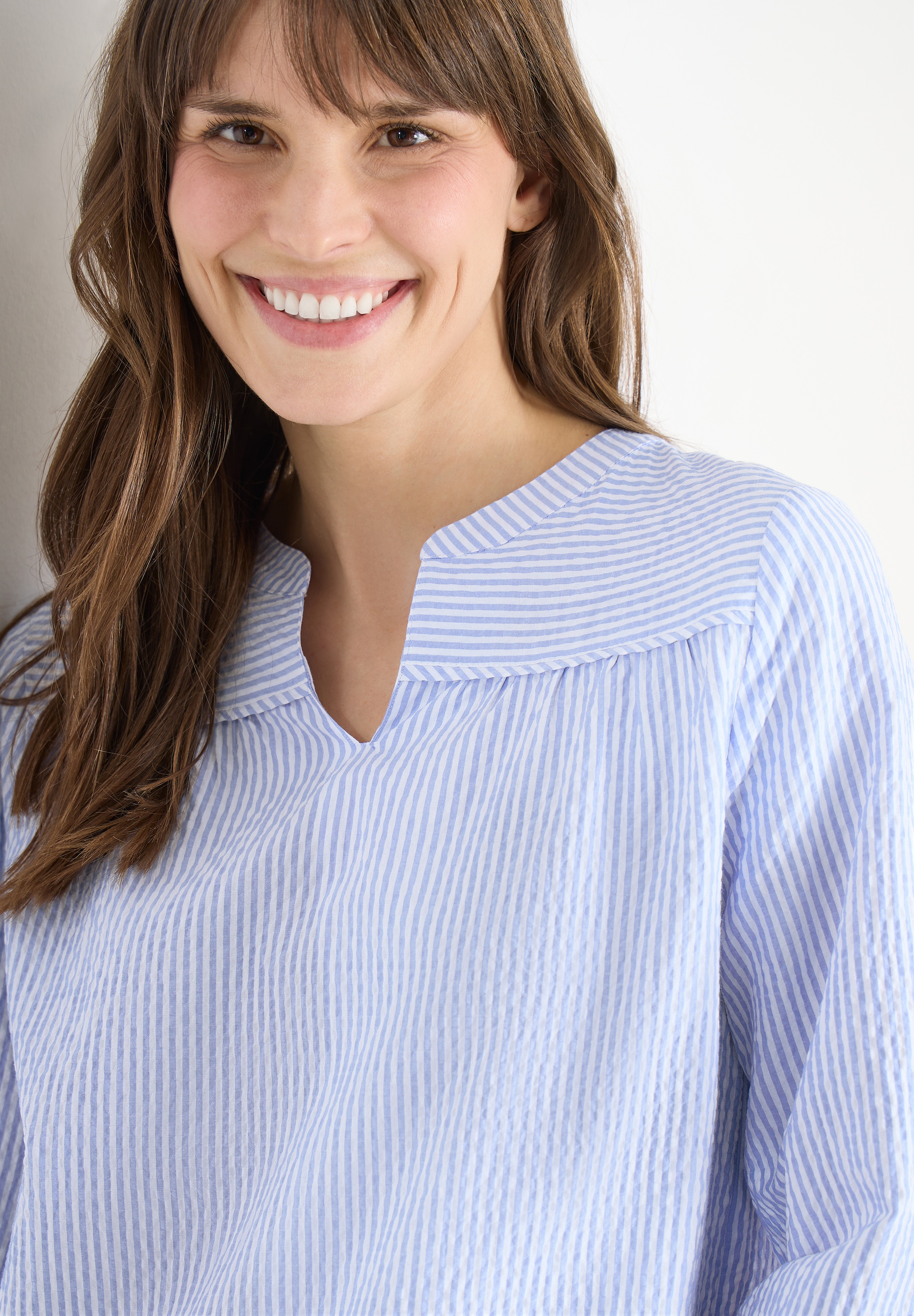 Cecil Hemdbluse 3/4-Arm-Bluse in Seersucker Qualität und Streifen-Optik