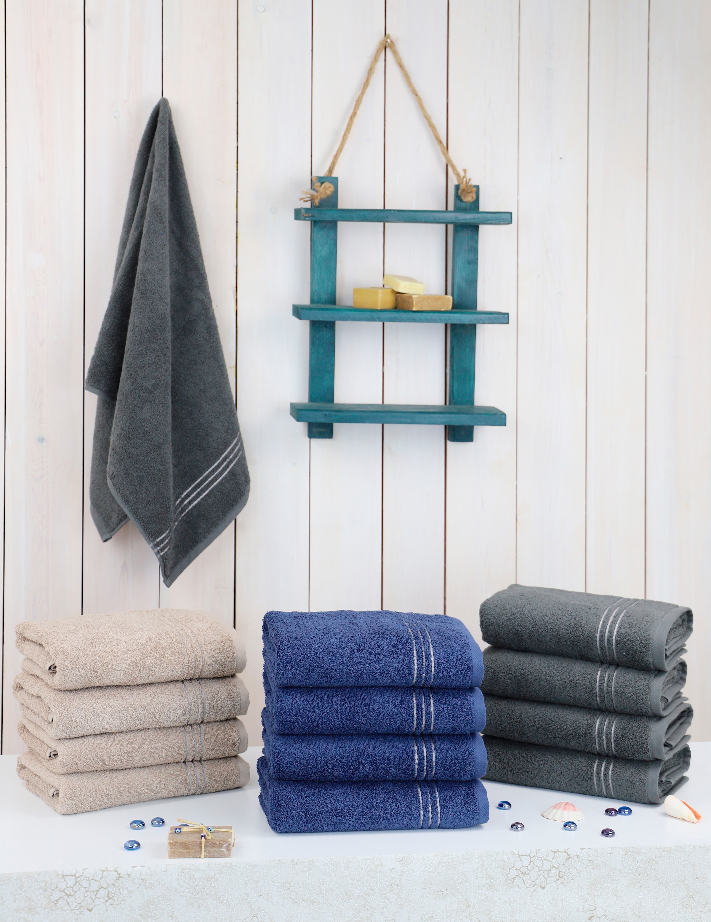 my home Handtuch Set »Lillou«, (4 St., 4 Handtücher (50x100 cm), mit Streifenbordüre, Premium Baumwolle, 4 Handtücher (50x100 cm)