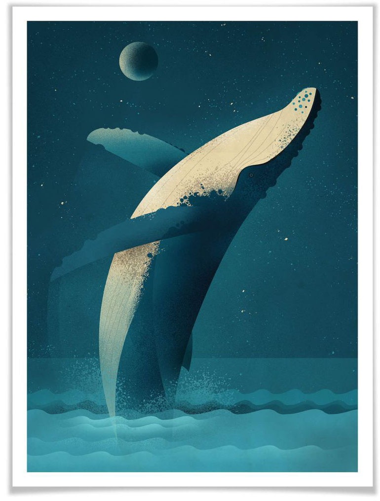 Wall-Art Poster »Humpback Whale«, Schriftzug, (1 St.), Poster, Wandbild, Bild, Wandposter