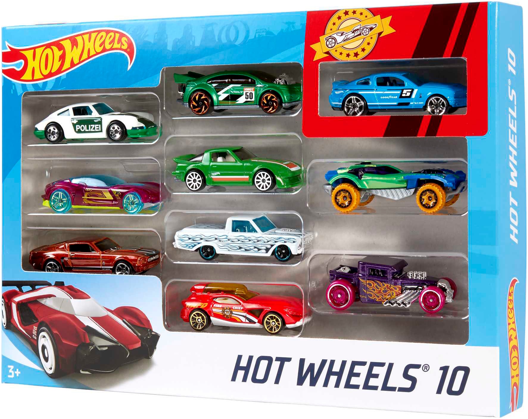 Hot Wheels Spielzeug-Auto »Hot Wheels Set mit 10 Fahrzeugen«, (Set, 10 tlg.), im Maßstab 1:64, sortiert