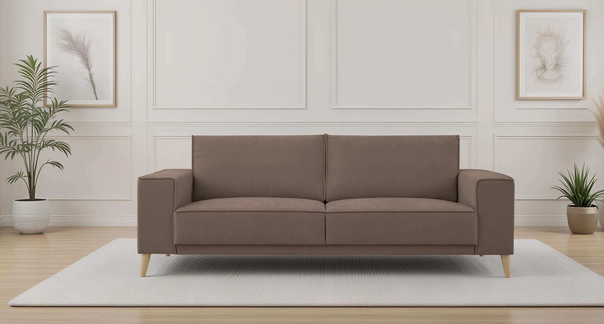 OTTO home 3-Sitzer »Oland Skandi, weicher Chenille-Stoff« 224 cm, Wellenunterfederung, Skandi-Design, Massivholzfüße