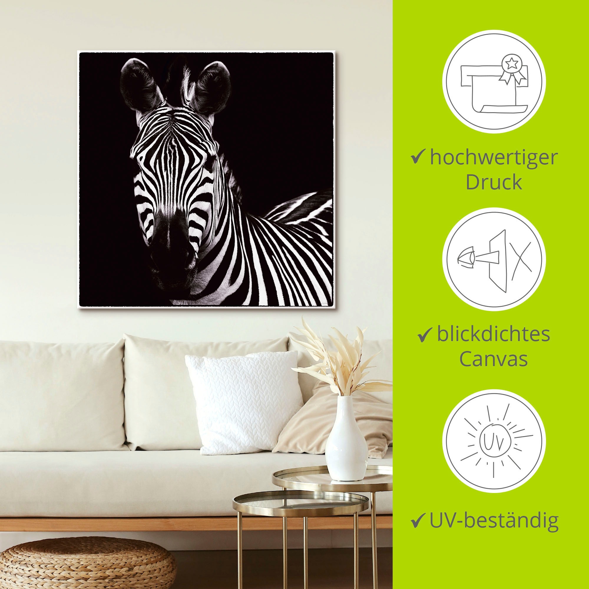 Artland Wandbild »Zebra II«, Wildtiere, (1 St.), als Leinwandbild, Wandaufkleber in verschied. Größen