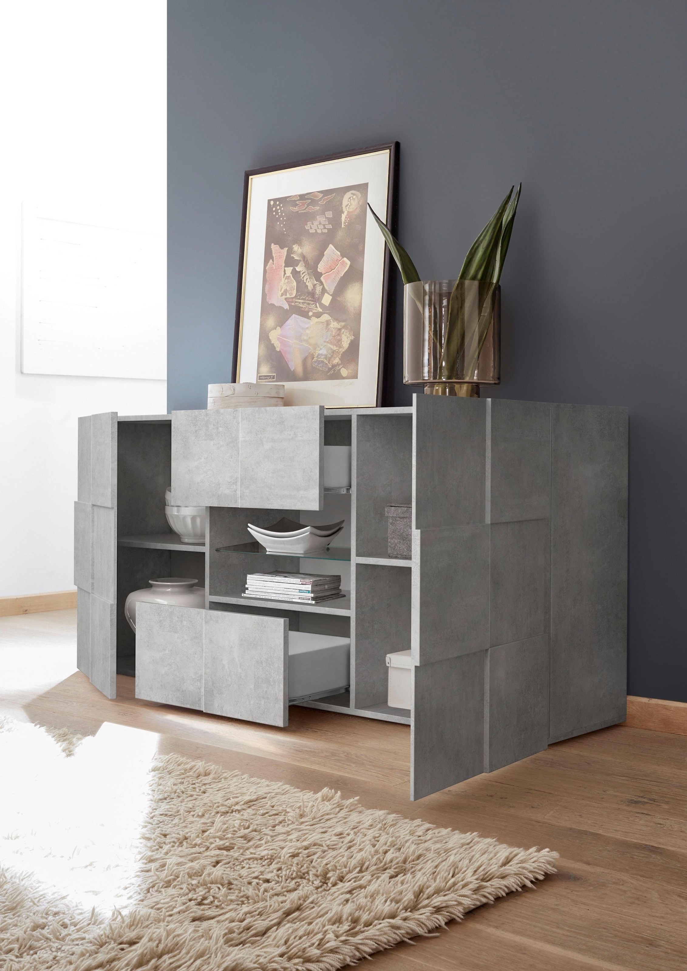 INOSIGN Sideboard »Dama Breite 181, Kommode 2 Türen u. 2 Schubkästen, Anrichte« Front in 3D-Optik, viel Stauraum, verschiedene Farben