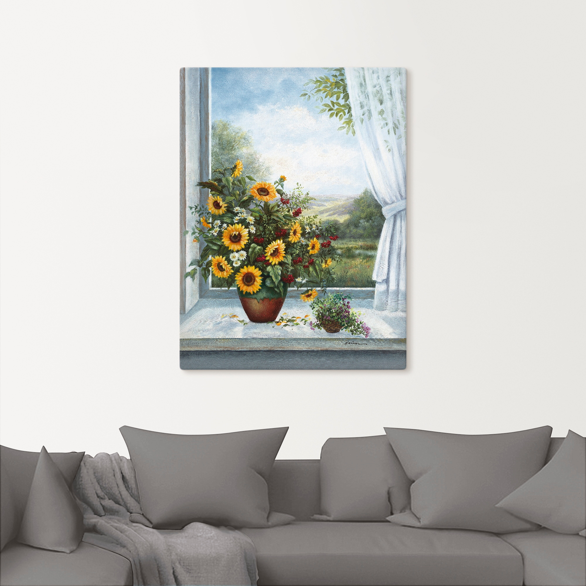 Artland Leinwandbild »Sonnenblumen am Fenster« Arrangements 1 Stk. tlg. auf Holzrahmen gespannt