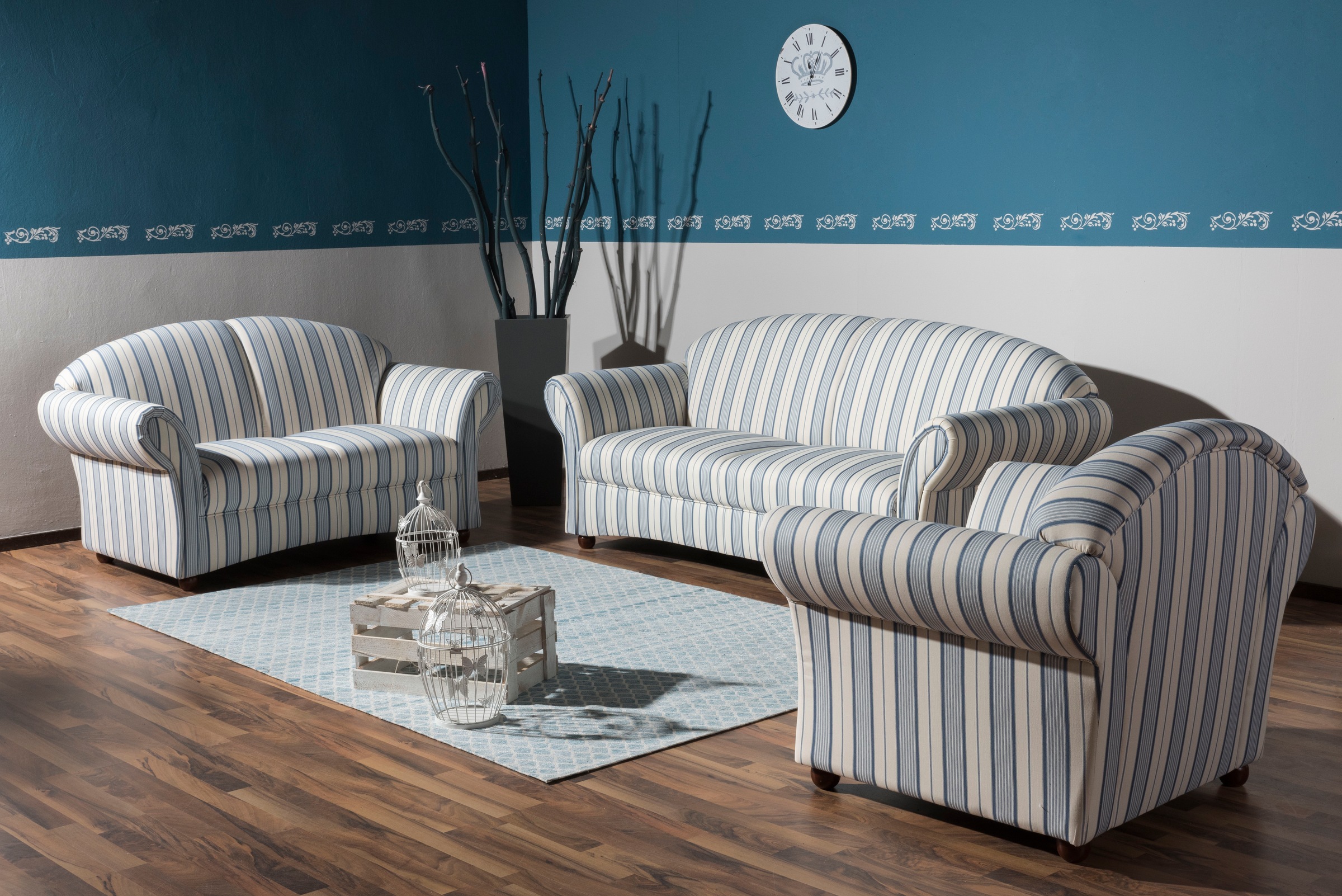 Max Winzer® 2-Sitzer »Caros, klassisch modernes Sofa im Landhausstil, mit hohem Sitzkomfort«, Retro, bequem durch Federkernunterfederung, Streifendesign