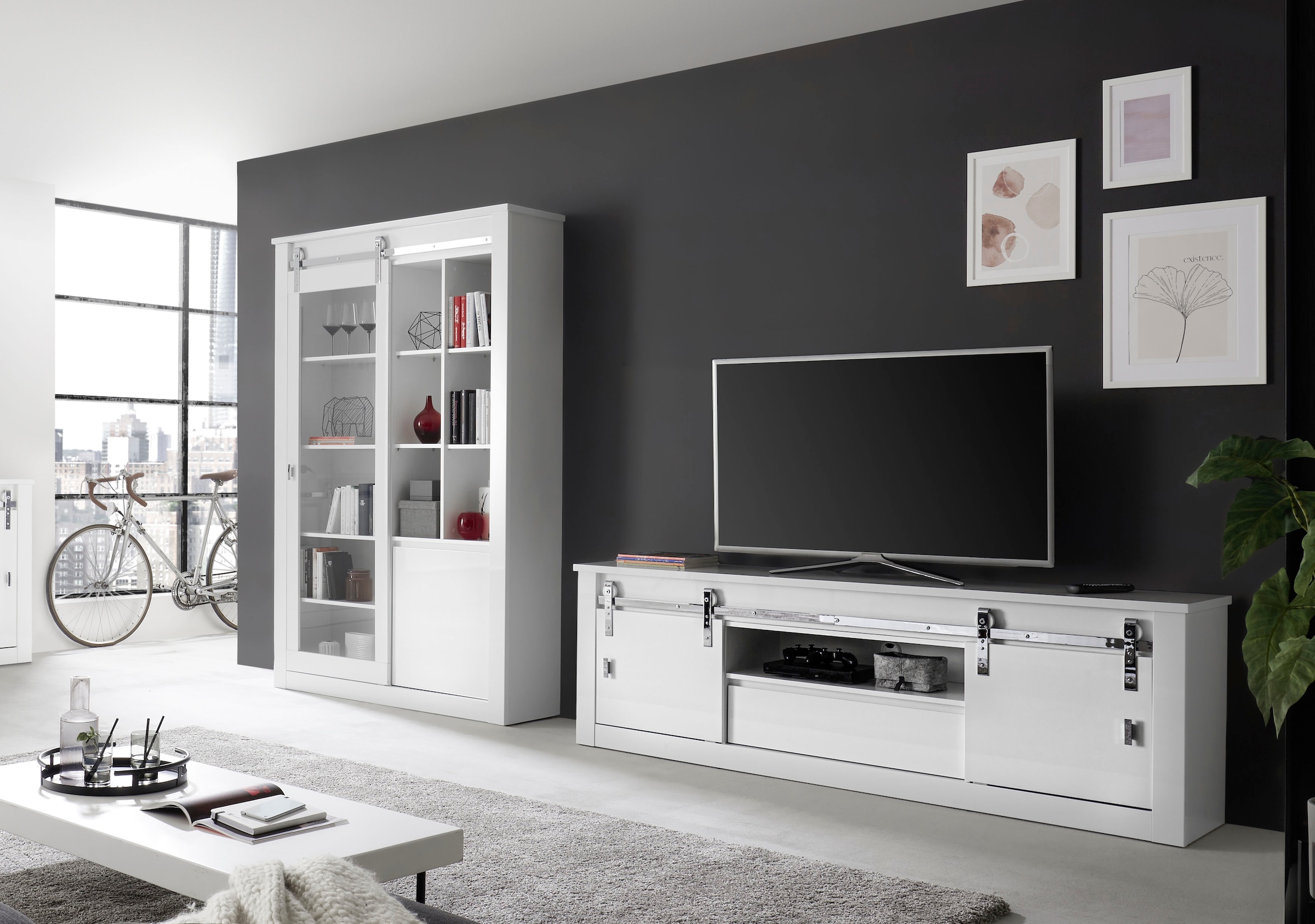Home affaire Wohnwand »Daytona, moderne Anbauwand, Wohnzimmer-Set in Weiß Hochglanz« Set, 2 Stk. tlg.