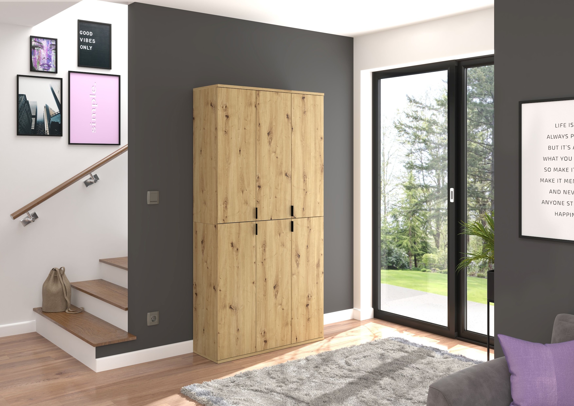 INOSIGN Garderobenschrank »Trondheim, Höhe 193 cm, 2 Türen, 6 Fächer, 4 Einlegeböden«, 1 Kostruktionsboden, Türanschlag wechselbar, Garderobenschrank,Schrank