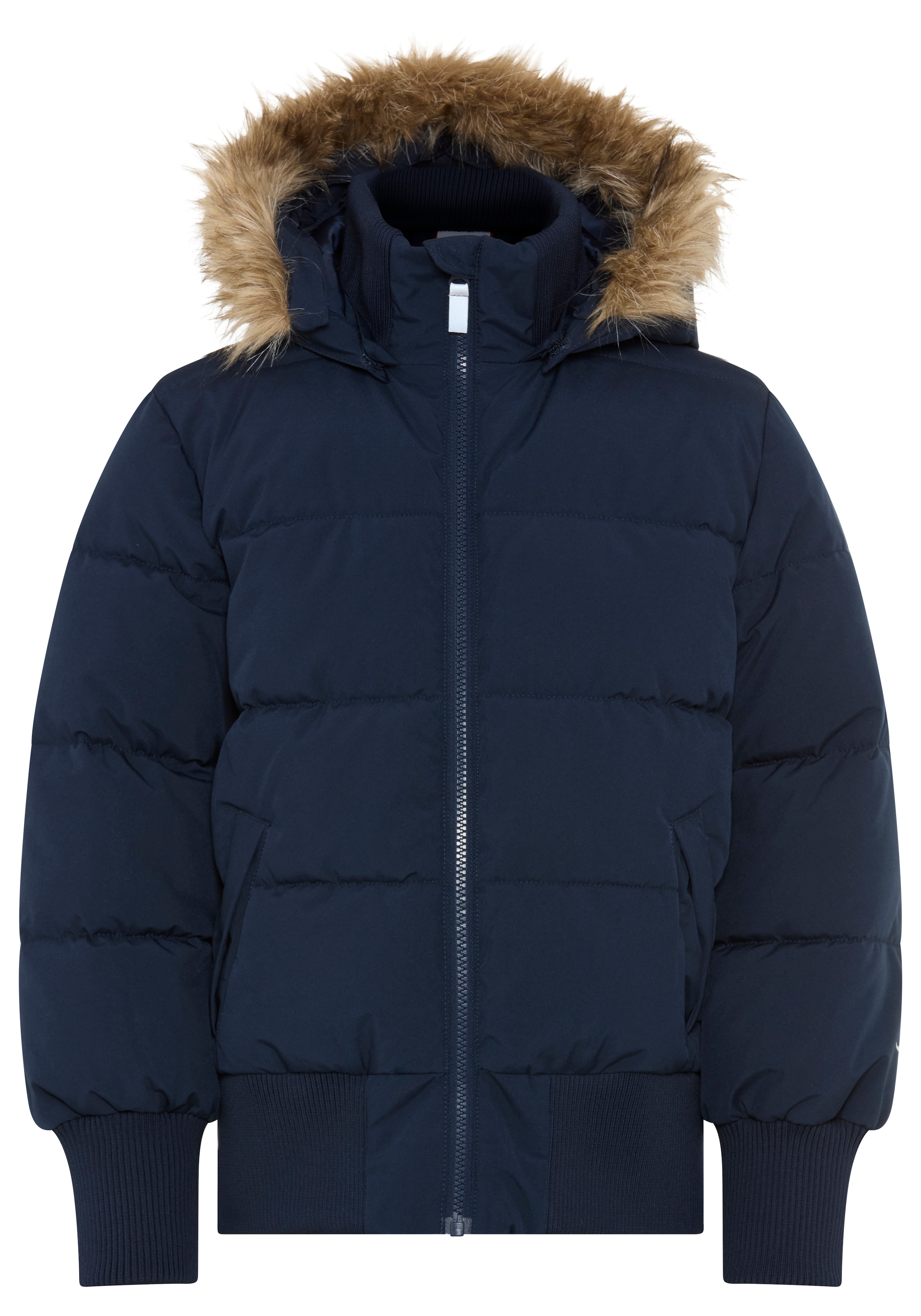 KangaROOS Outdoorjacke »Winterjacke mit Fellkragen und reflektierenden KangaROOS Logo-Print« mit Kapuze Warme Jacke mit breitem Ripp-Bund, Kapuzenfütterung