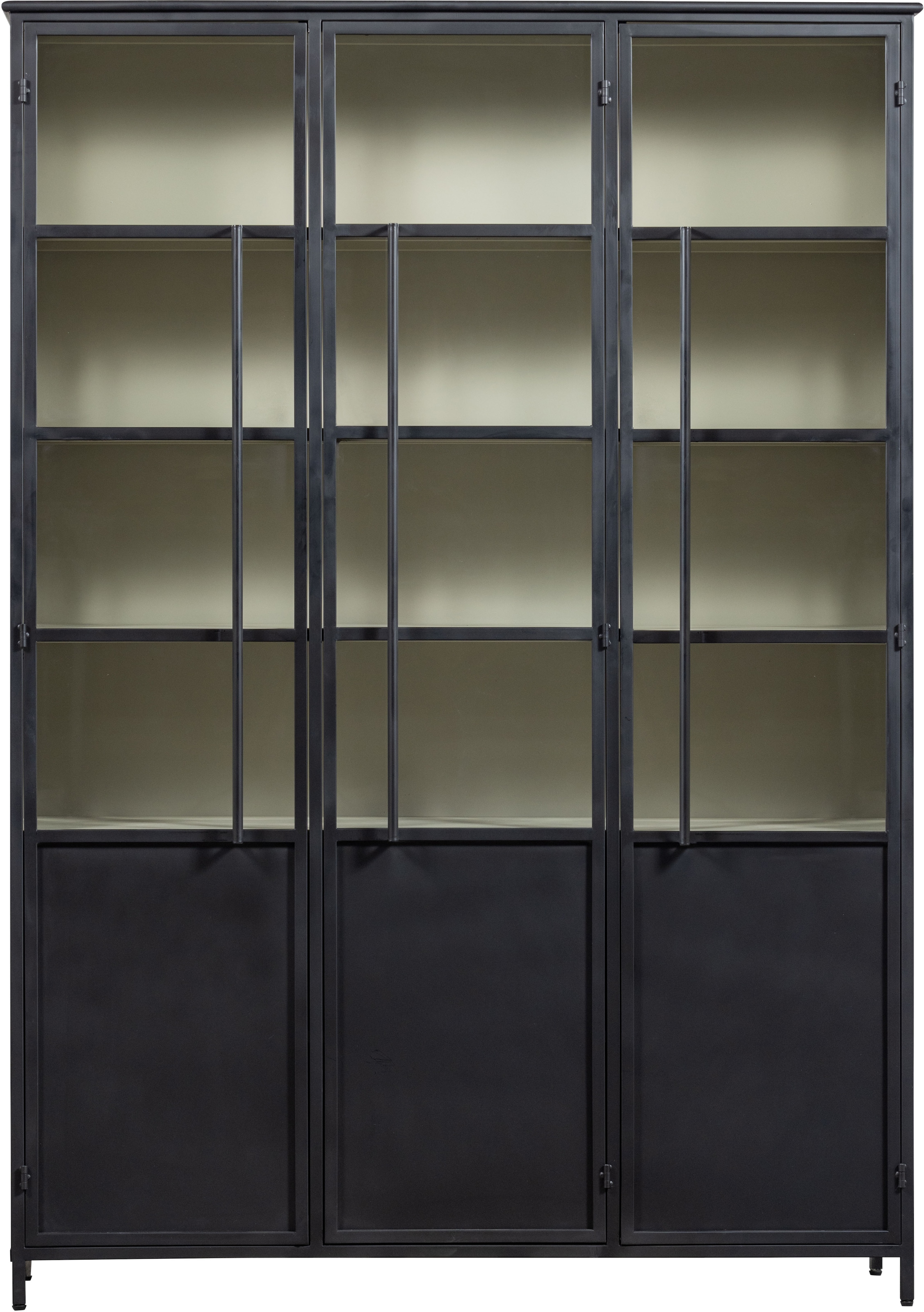 WOOOD Vitrine »EXHIBIT XL 3-TÜRIG SCHRANK METALL B/T/H: 140/44/200 cm« Ausstellungsvitrine  aus mattem Metall bietet 5 stabile Böden