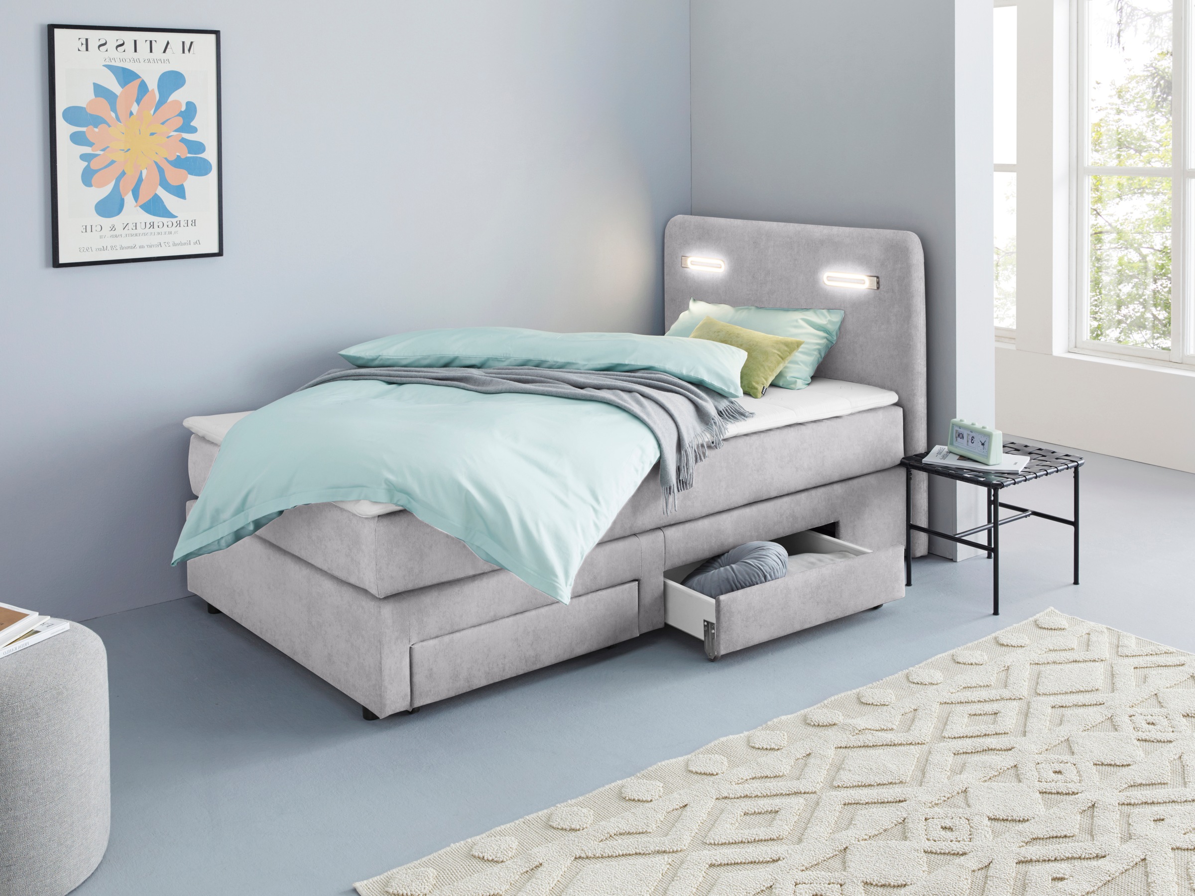 INOSIGN Boxbett »Luan« Schubkästen, LED-Beleuchtung und Topper, in Breite 120 cm und 180 cm