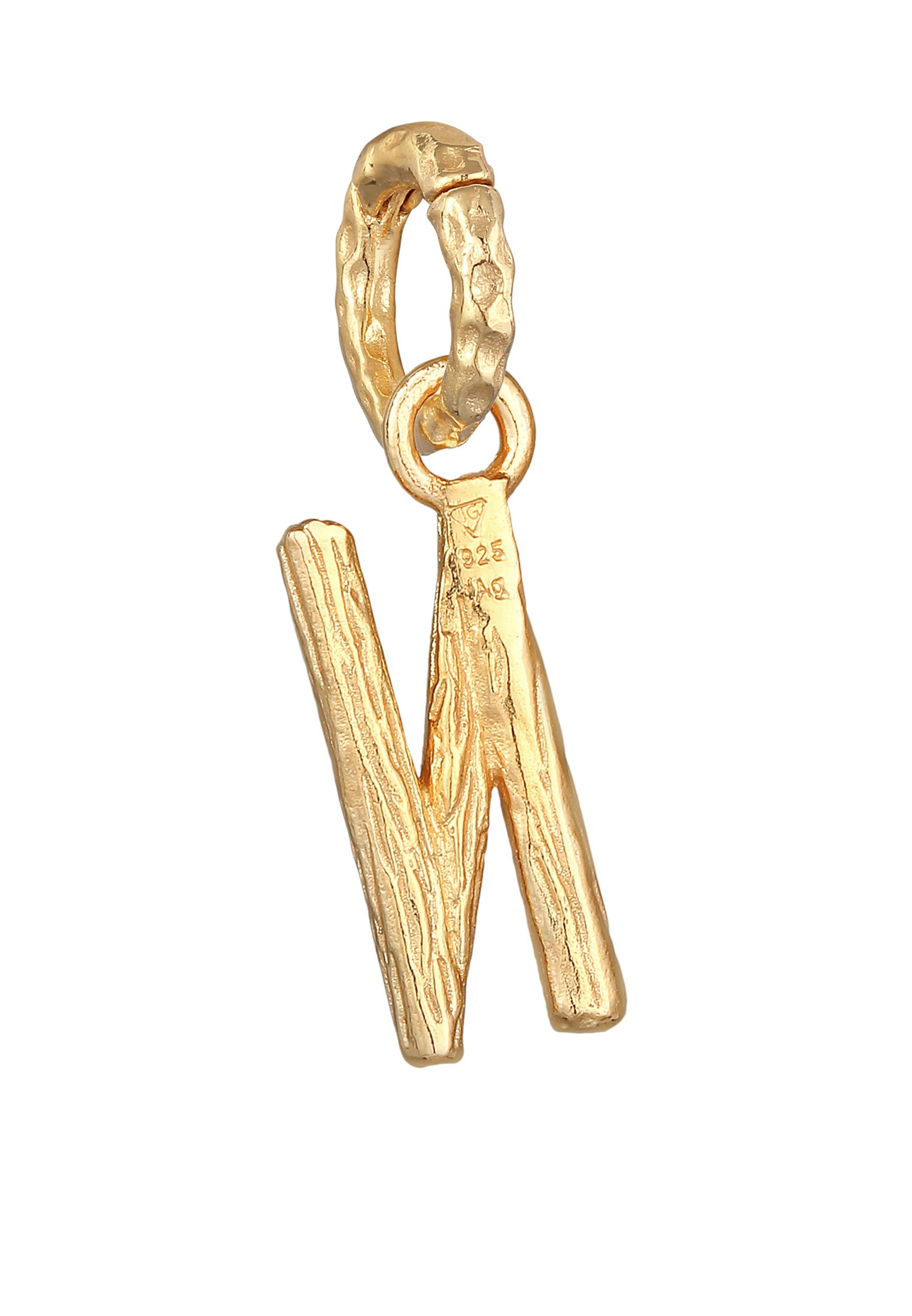 Elli Medallionanhänger »Anhänger Buchstabe N Organic Look 925 Silber vergoldet«