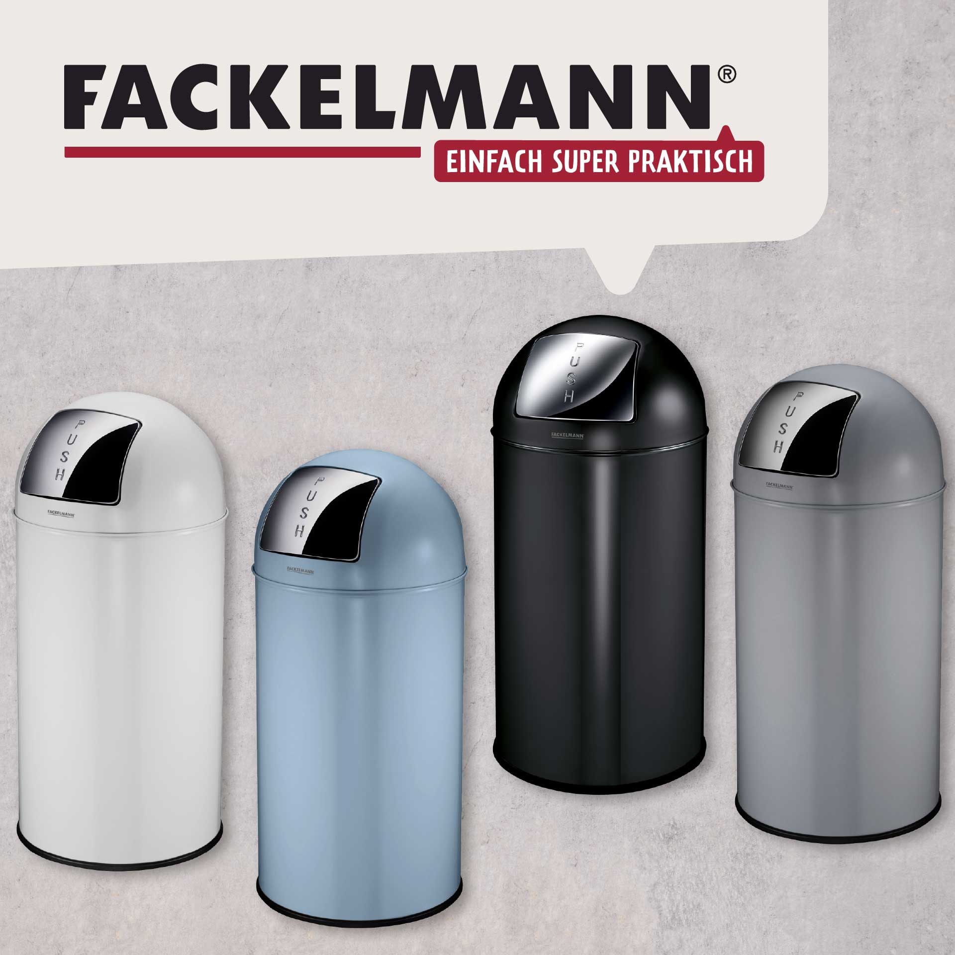 FACKELMANN Mülleimer »BERLIN, Push Abfalleimer 40L« 1 Behälter Retro-Design, großes Fassungsvolumen, lackiertes Edelstahlgehäuse