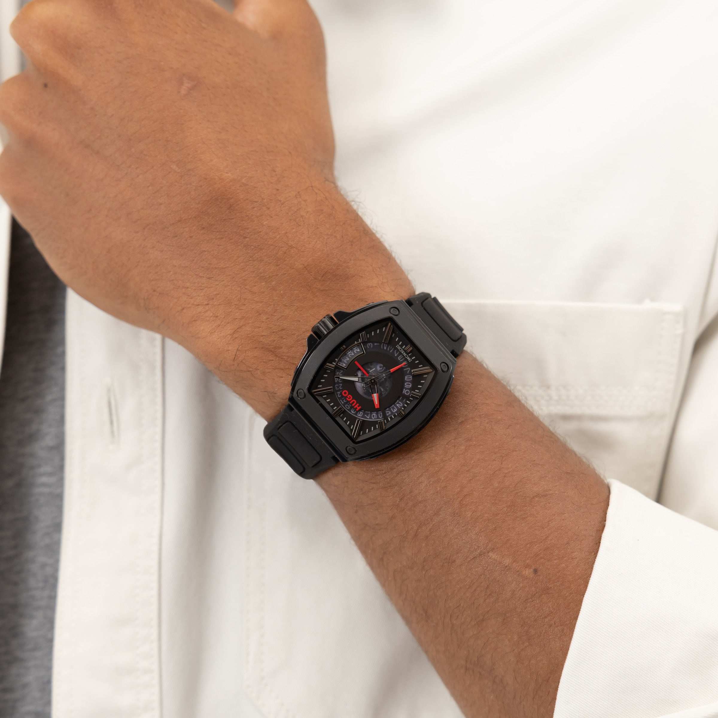 HUGO Quarzuhr »#HUGO ID« Armbanduhr, Damenuhr, Herrenuhr, Silikonarmband, analog, Tag