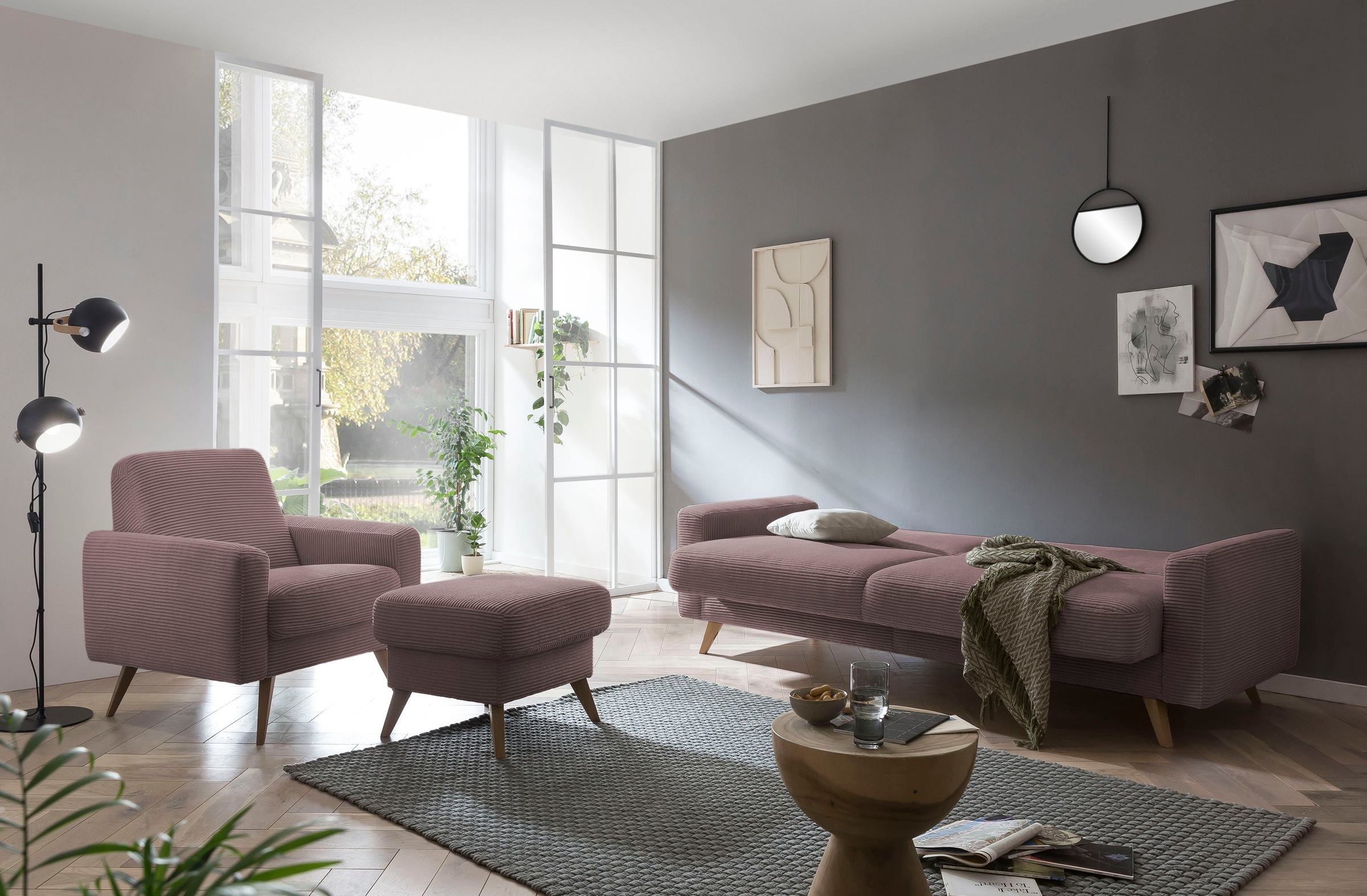 exxpo - sofa fashion 3-Sitzer »Samso, elegant und bequem, aktueller Cord Bezug, Kippcouch«, hochwertige Verarbeitung, Schlafsofa inkl. Bettfunktion und Bettkasten