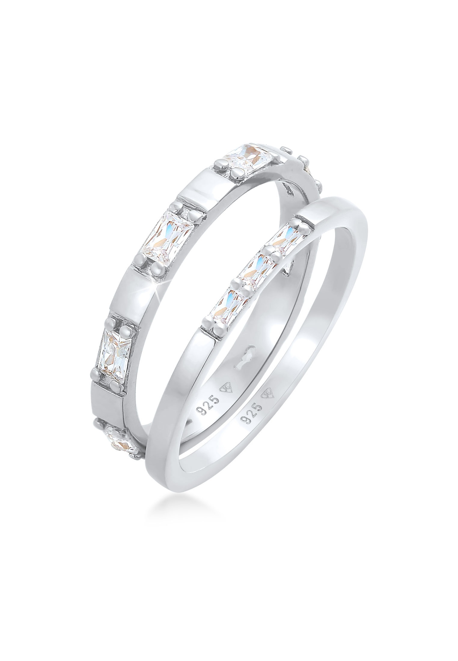 Elli Ring-Set »Ring Zirkonia Rechteck Bandring 2er Set 925 Silber«
