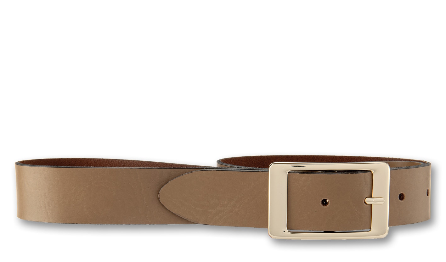 Bernd Götz Damen Ledergürtel mit goldener Rechteckschließe in braun, Größe 95