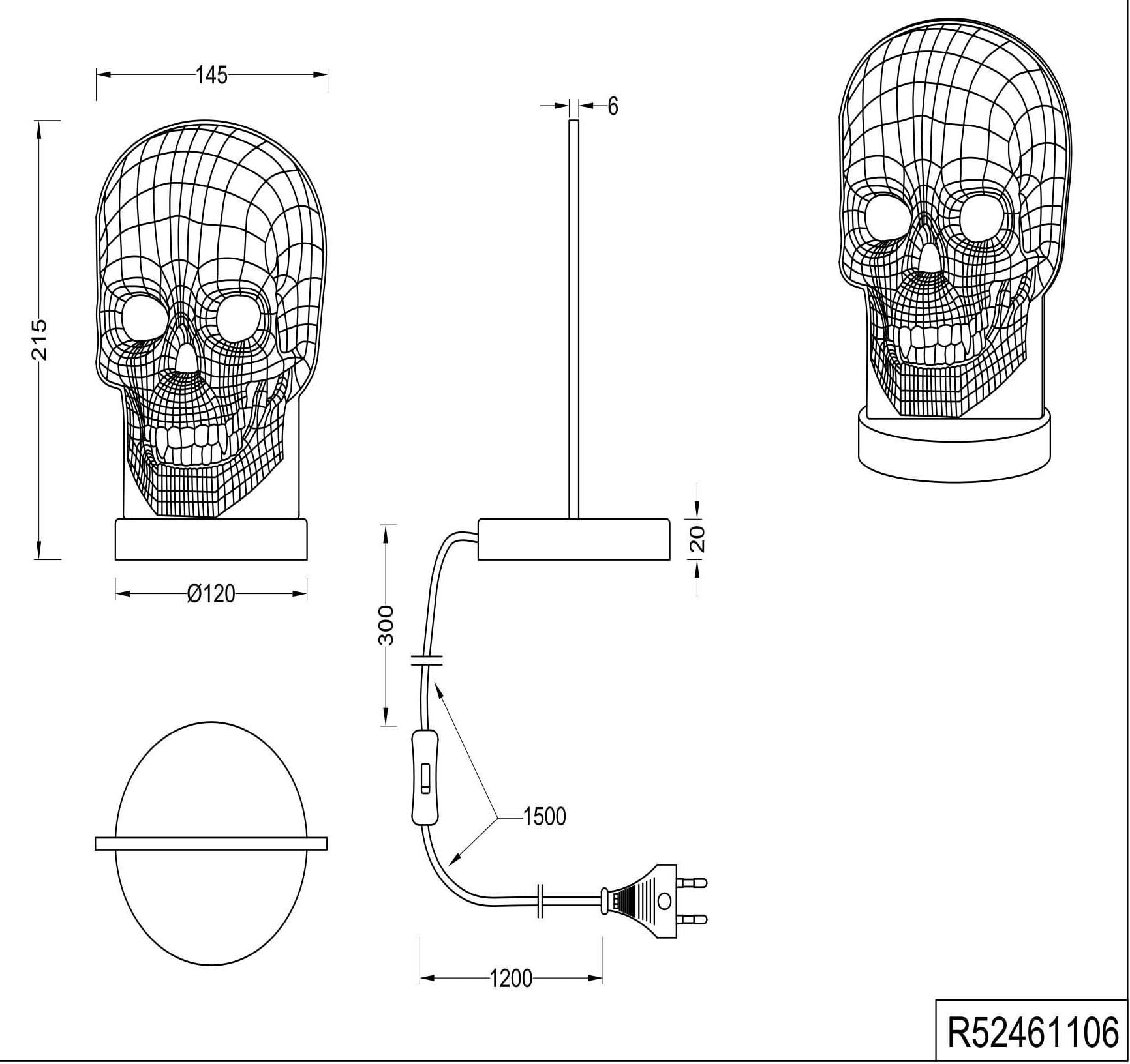 REALITY Leuchten LED Tischleuchte »Skull«, 1 flammig, Leuchtmittel LED-Board | LED fest integriert, Tischlampe, Totenkopf Design, Acrylplatte, Lichtfarbe einstellbar