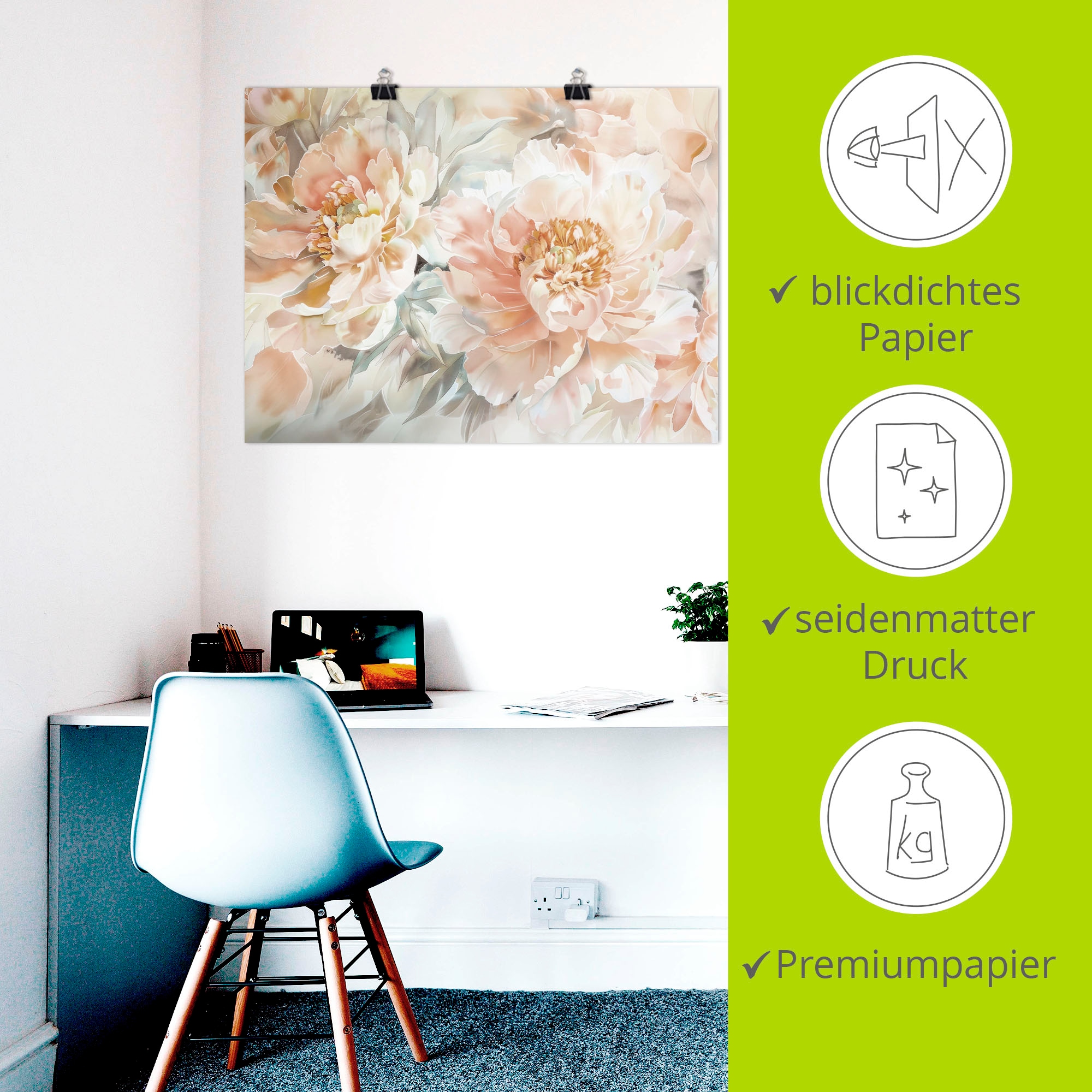 Artland Wandbild »Pfirsisch Farbene Pfingstrosen Aquarell« 1 Stk. tlg. als Alubild, Leinwandbild, Poster, Wandaufkleber in verschied. Größen