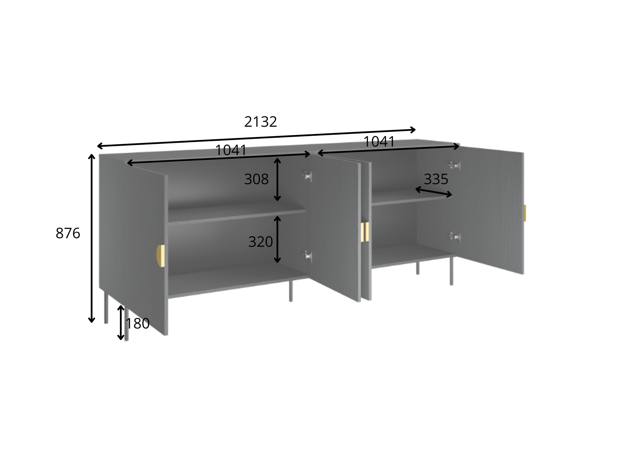 Home affaire Kommode »BELLOT Sideboard mit 4 Fächer, 4 Türen, B/T/H: 213/40/87,6 cm« Schubkastenkommode mit Metallgriffen und viel Stauraum