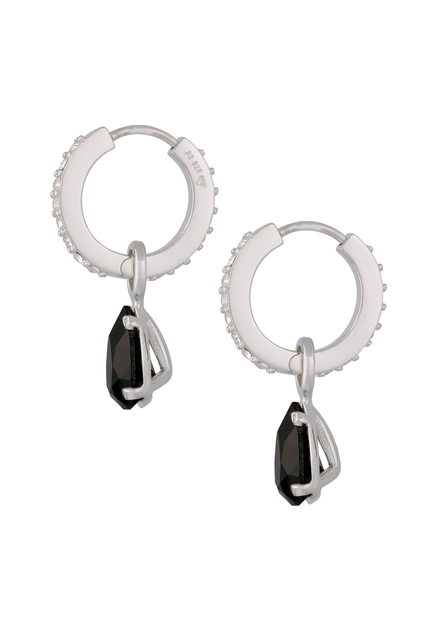 Elli Paar Creolen »Ohrringe Creolen Tropfen Schwarz 925 Sterling Silber, mit Kristallen von Swarovski®«