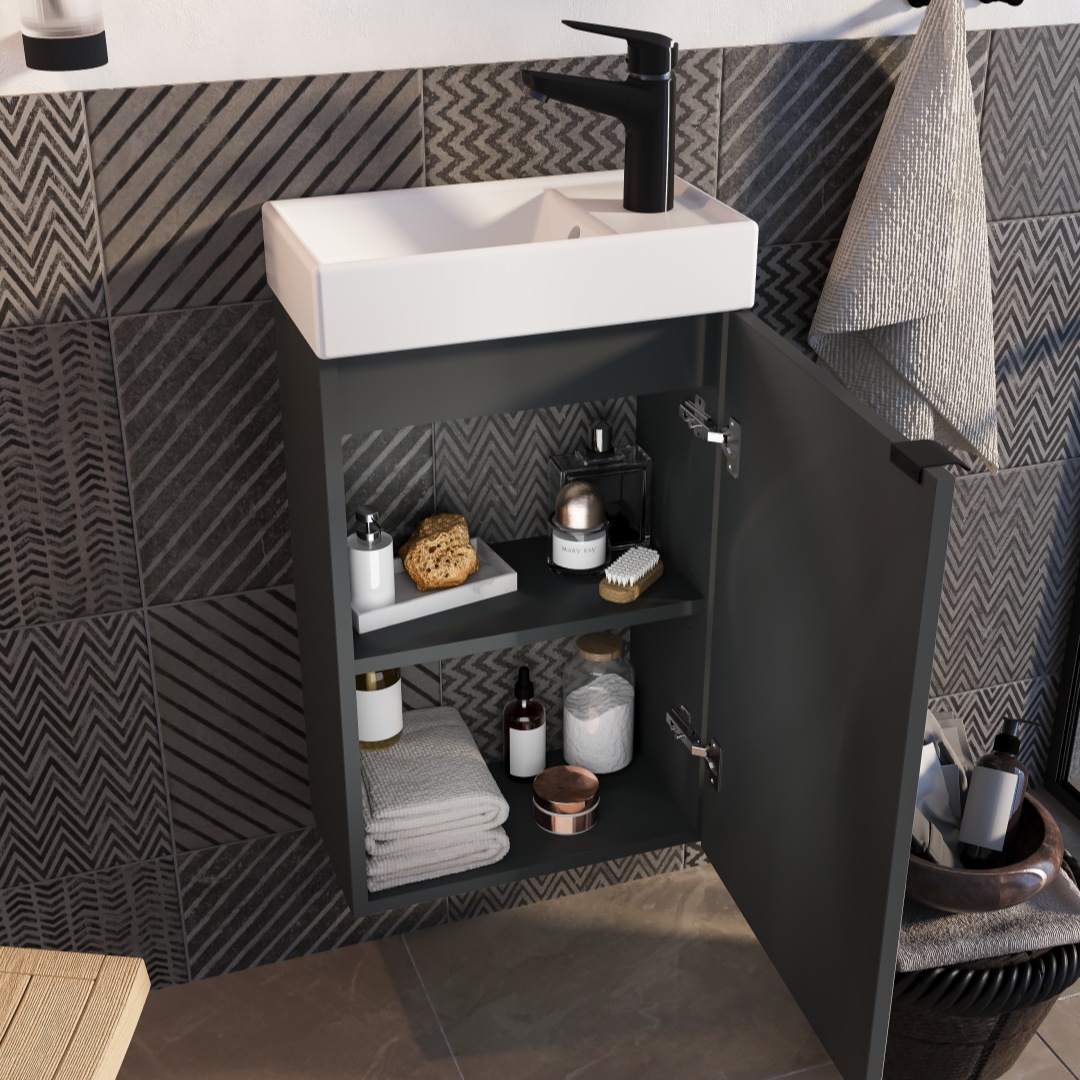 welltime Badmöbel-Set »Badmöbel-Set Gesa, Schrank mit Waschbecken und Spiegel, wandhängend«, Waschbeckenunterschrank mit Wachbecken und Spiegel